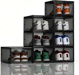 KEFA XL Shoe Storage Box, 8 PACK Shoe Boxes Clear Plastc Stackable Organizer, Clear Plastic Shoe Boxes Fit for US 15 (8 PACK GRAY)