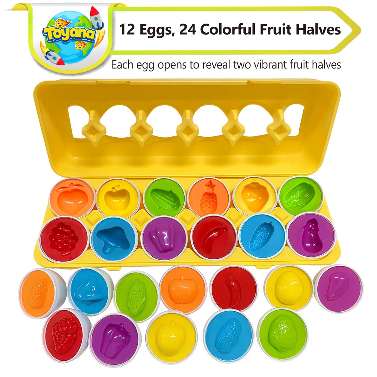 Toyana Baby Matching Eggs Toy in Box, 12 Eggs 24 PCs Shape & Colour Sorting Puzzle, Fine Motor Skills Toy - Image 3