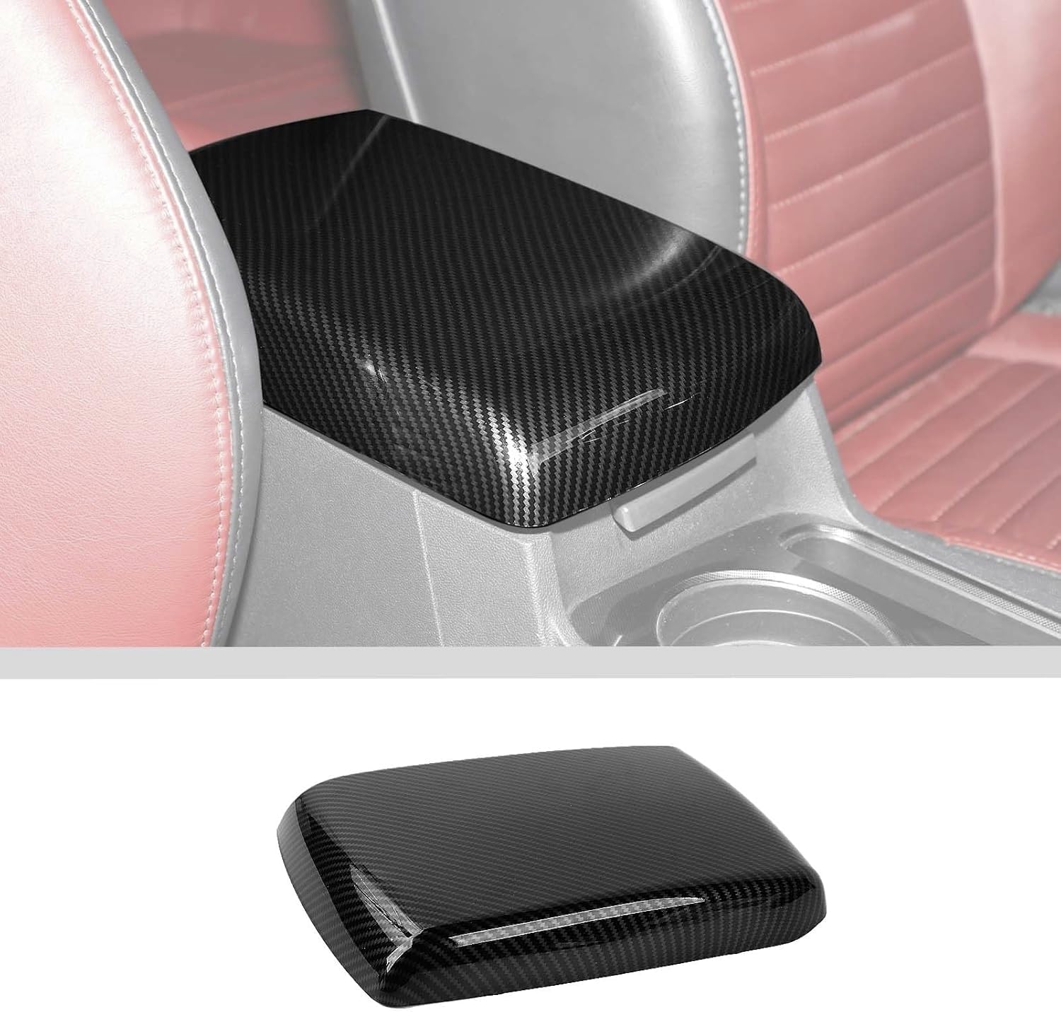 JWWY for Challenger Armrest Cover Case Pad Center Console Cover Decoration Trim for 2009-2014 Dodge Challenger Interior Accessories, ABS Carbon Fiber