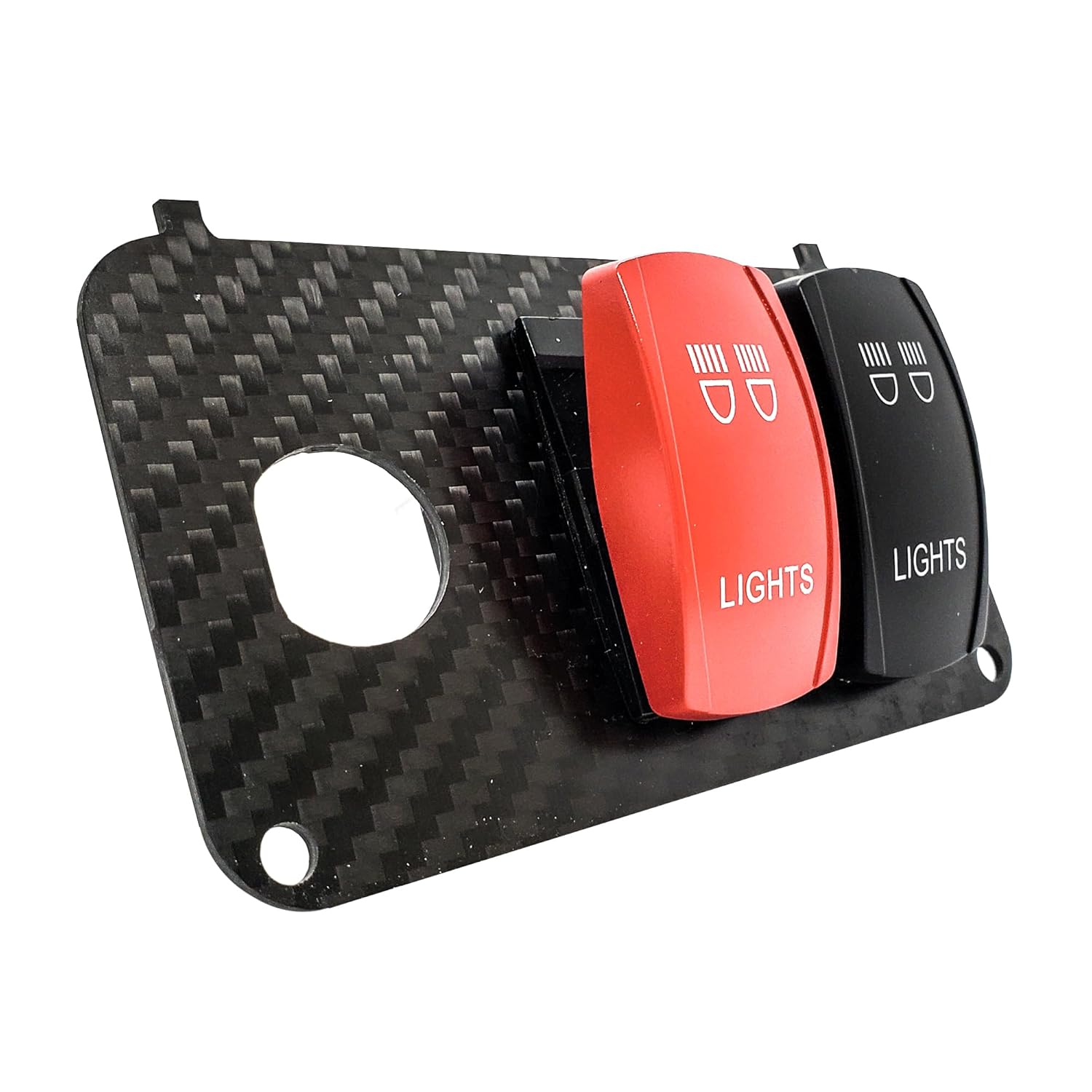 OZ-USA Carbon Fiber Golf Cart Key Switch Plate with Dual Laser-Etched Lights On/Off Rocker Switch Compatible with EZGO TXT PDS Electric 36V & 48V