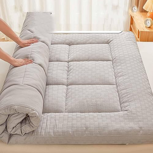 Japanese Floor Mattress Foldable & Portable Roll Up Futon Mattress 4 Inch, Warm Top Mattress Topper, Quilted Fitted Mattress Protector Pillow Top
