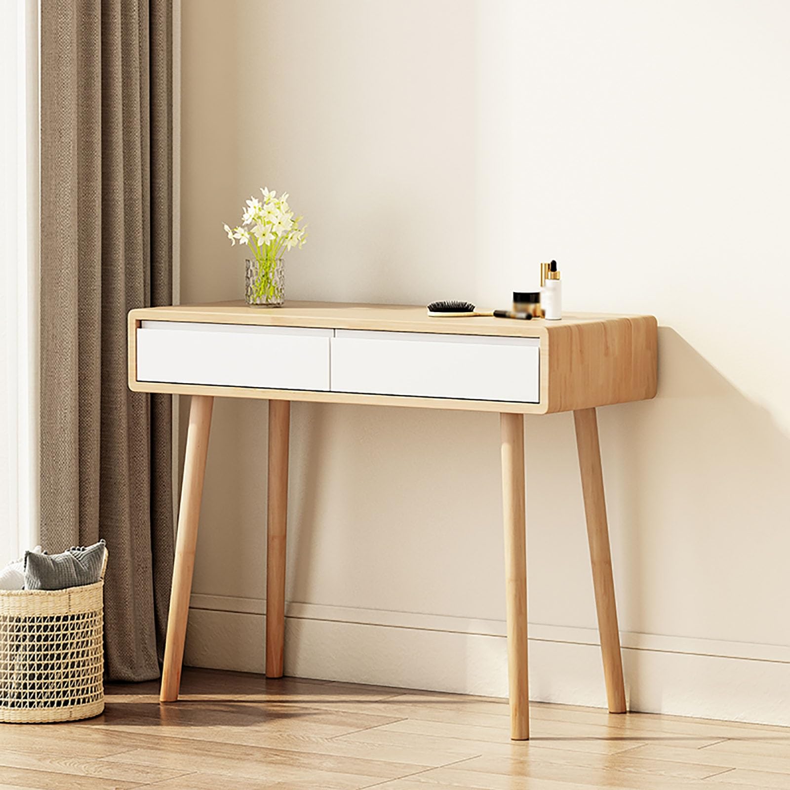 Semplice Tavolo Da Trucco Con Cassetti Legno Massiccio 80cm Postazione Trucco Ragazze Toeletta Trucco Piccola per Trucco Studio Gambe in Legno Massiccio Stabili E Durevoli Con Forte Capacità Di Carico