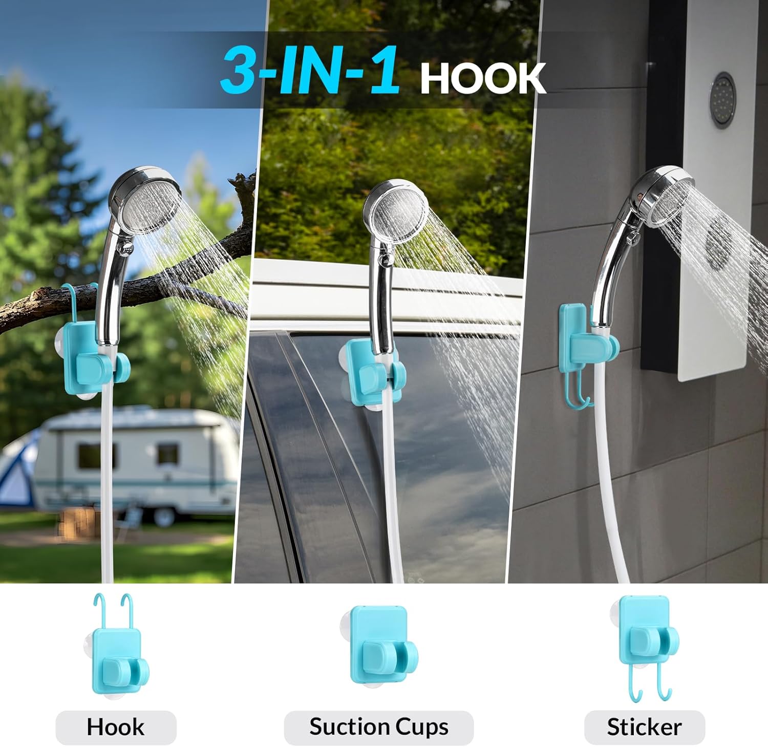 Portable Camping Shower, Pop Up Shower Privacy Tent Kit with LED Lights, 4500mAh Rechargeable Shower Pump, Filtered Shower Head & 7.4 Gallons Foldable Bucket, Outdoor Shower for Hiking Beach, Travel