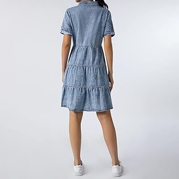 Women's Button Down Denim Shirt Dress Tie Front Ruched Distressed Jean Dresses Summer Short Sleeve Cardigans Chambray Dress (B-Blue, s) at Amazon Women's Clothing store Women's Button Down Denim Shirt Dress Tie Front Ruched Distressed Jean Dresses Summer Short Sleeve Cardigans Chambray Dress (B-Blue, s) at Amazon Women's Clothing store
