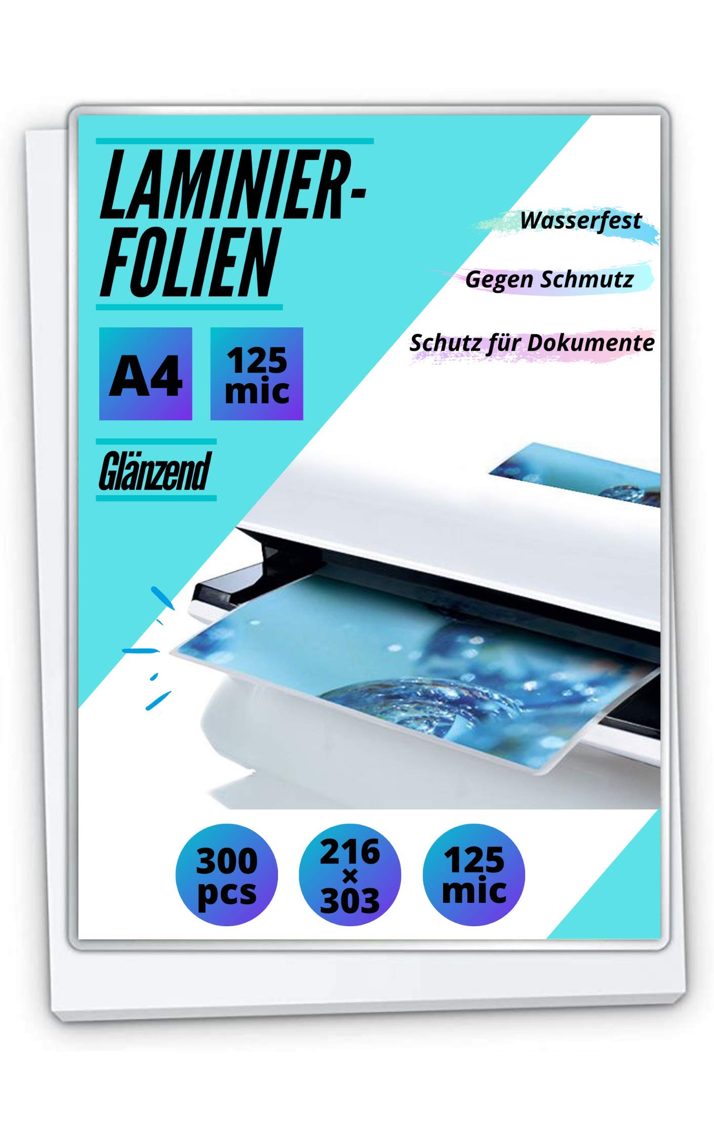 300 PREMIUM Laminierfolien DIN A4 - Hochglänzend - 2 x 125mic (250 mic)