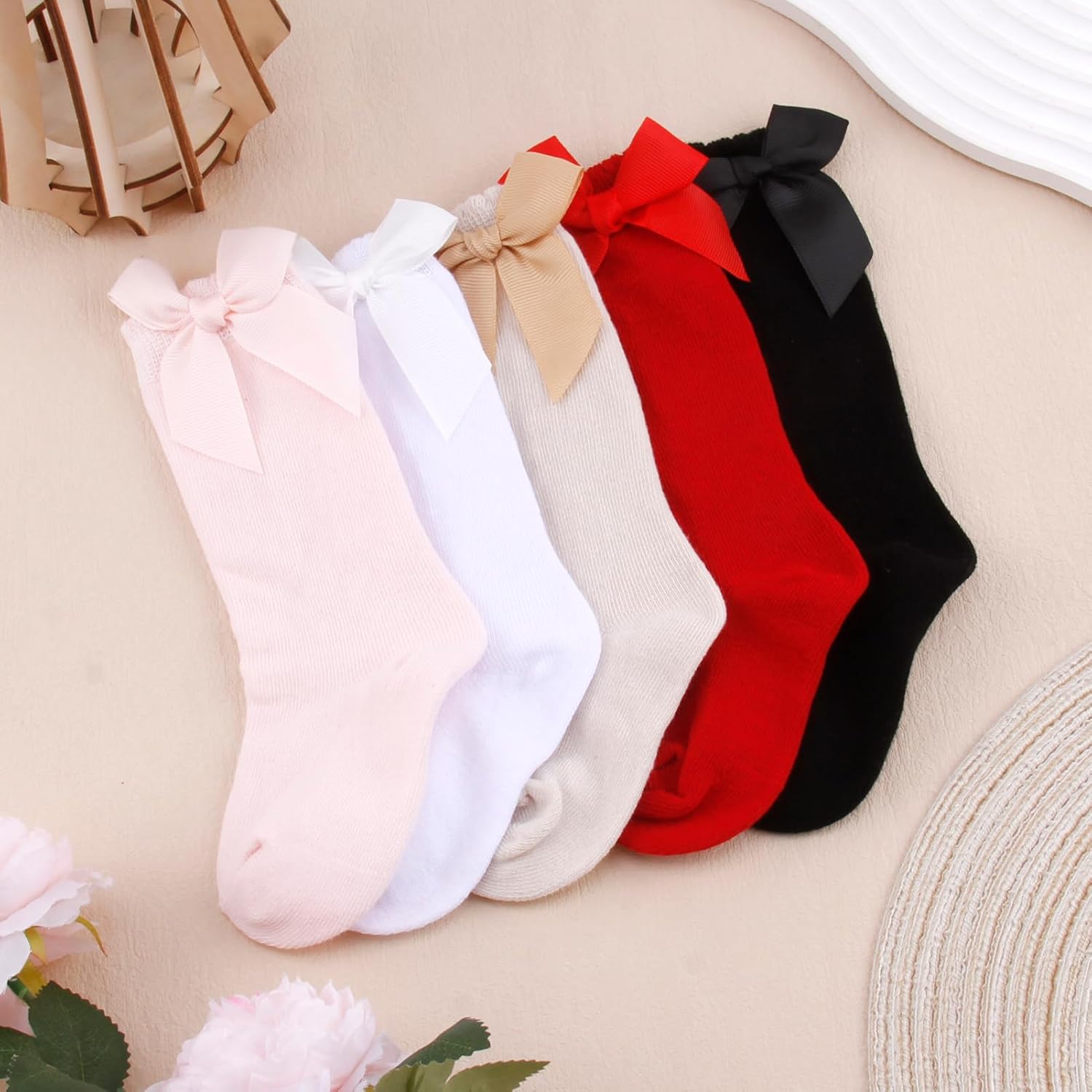 Baby Girl Knee High Socks with Bows Soft Cotton Ruffle Long Stockings Smooth Sole Infant Toddler Uniform - Image 2