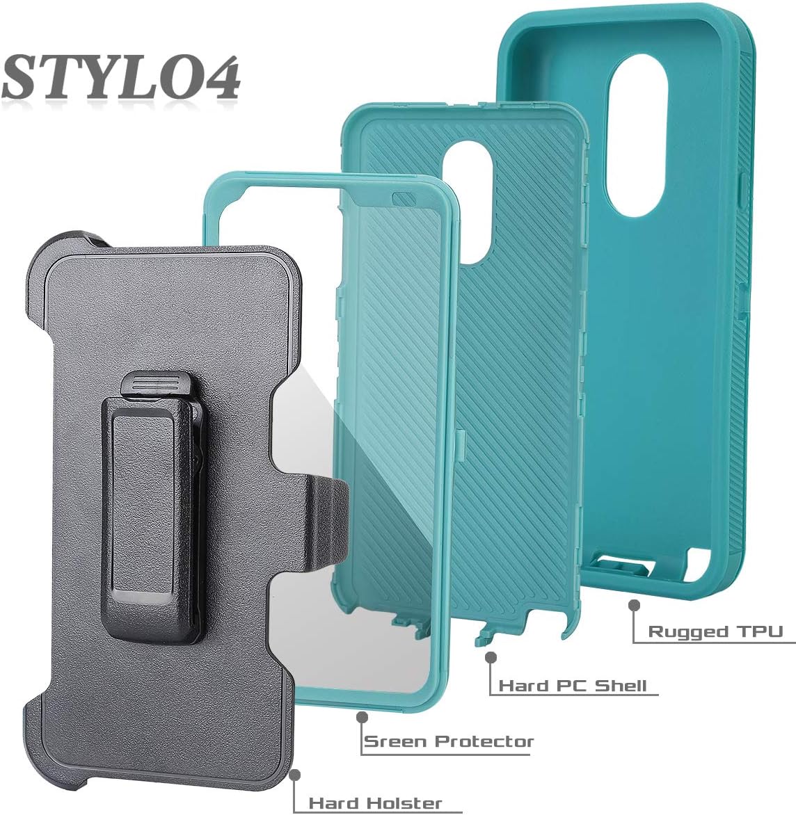 Annymall Case Compatible with LG Stylo 4, [Heavy Duty] Rugged Shockproof Holster Belt Clip Cover with Built-in Screen Protector Kickstand Compatible with LG Stylo 4 Plus/Stylus 4/Q Stylus (Green)