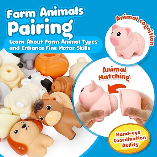 Montessori Farm Animals for Toddlers 2-3,Early Educational Little People Animals Figurines Learning Fine Motor Matching Games Activities for Boys Girls Preschool Classroom & Gifts