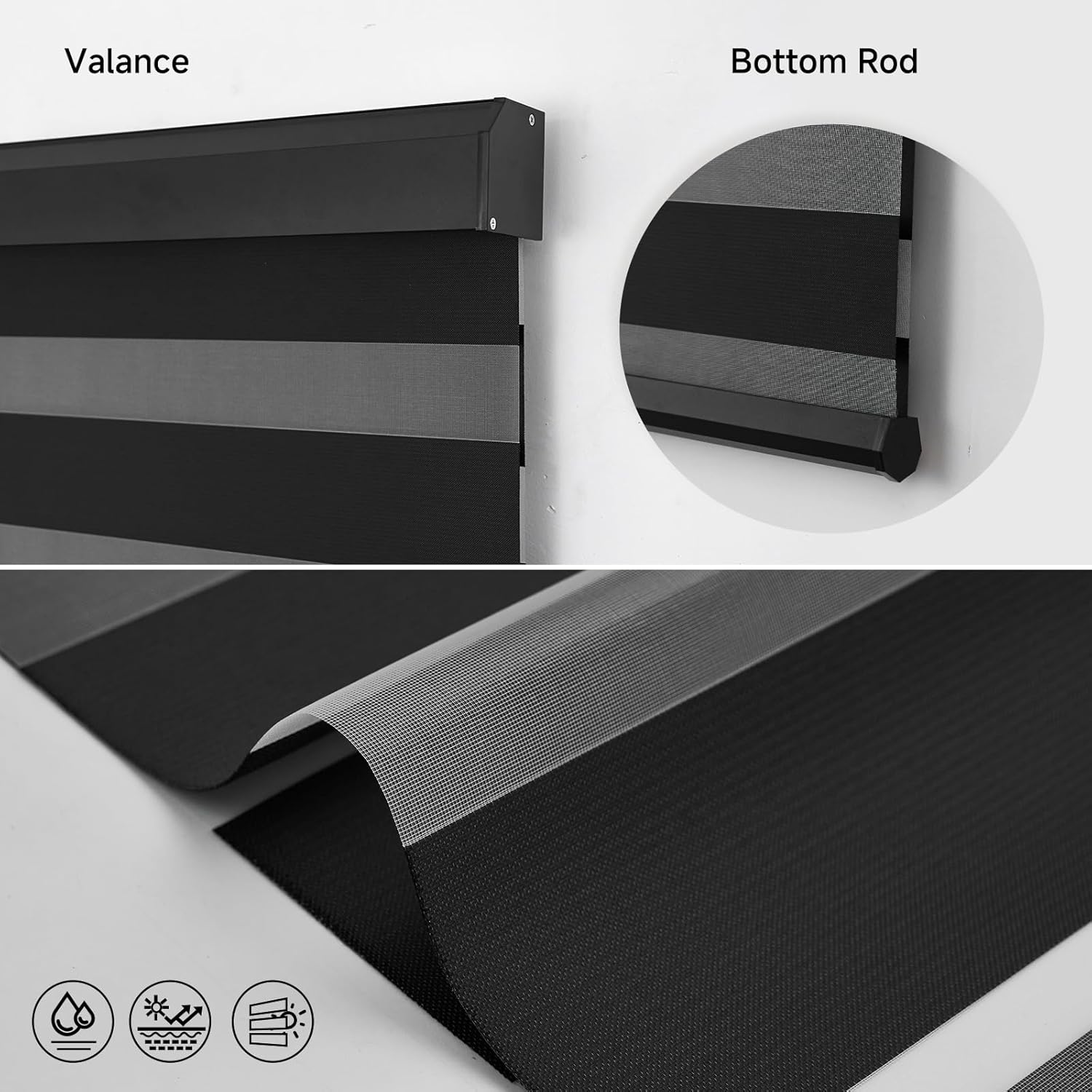 Motorized Zebra Blinds, Cordless Blackout Window Shades with Remote, Custom Dual Layer Smart Roller Shades with Alexa Google Assistant, Automatic Light Filtering Blinds,Luxury Black