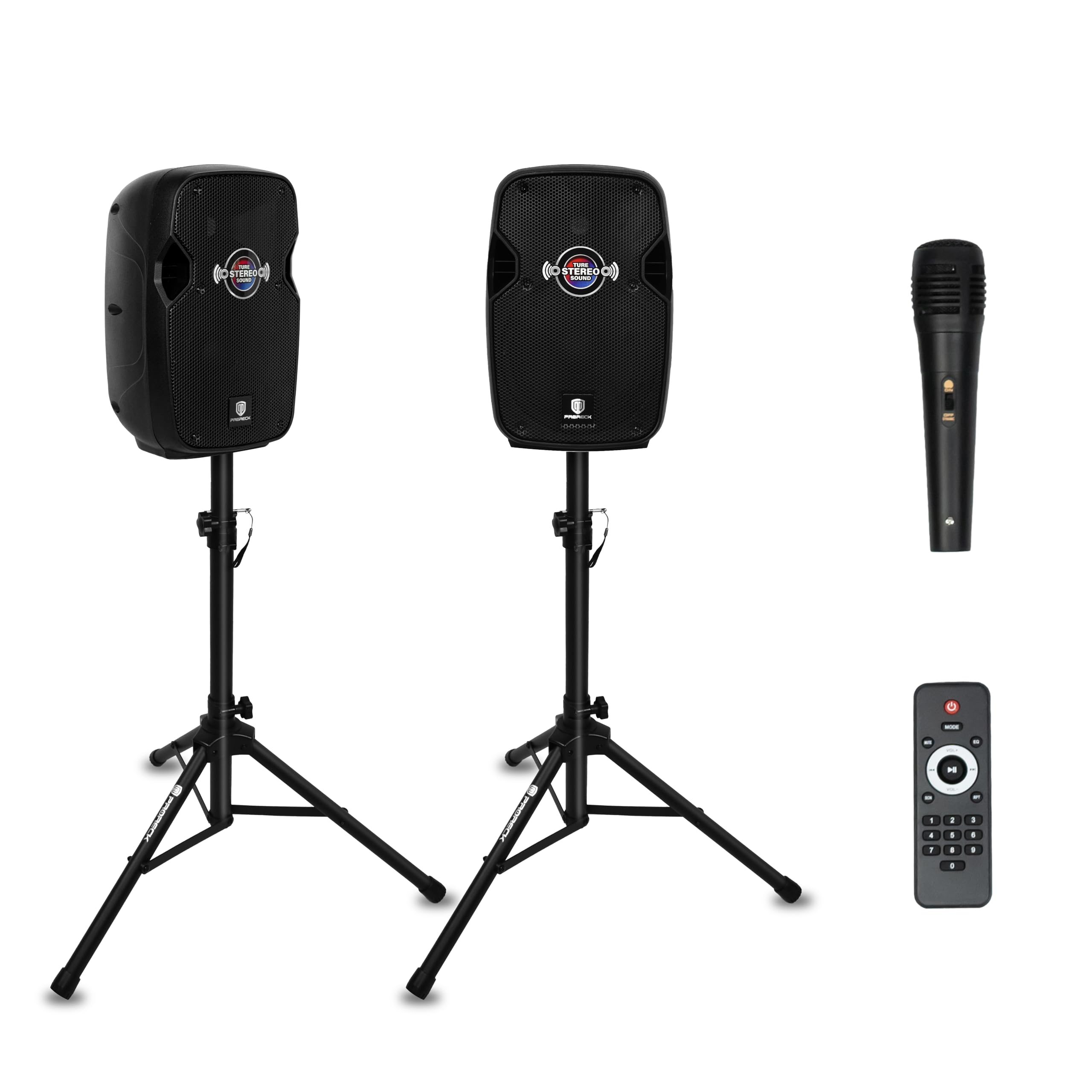 PRORECK Impact 8 8-Inch Stereo Speakers, 600W Peak Power Bluetooth PA Speaker, with Wired Microphone, Speaker Stands & Remote – Portable DJ Speaker for Parties, Events, Karaoke, Outdoor Use