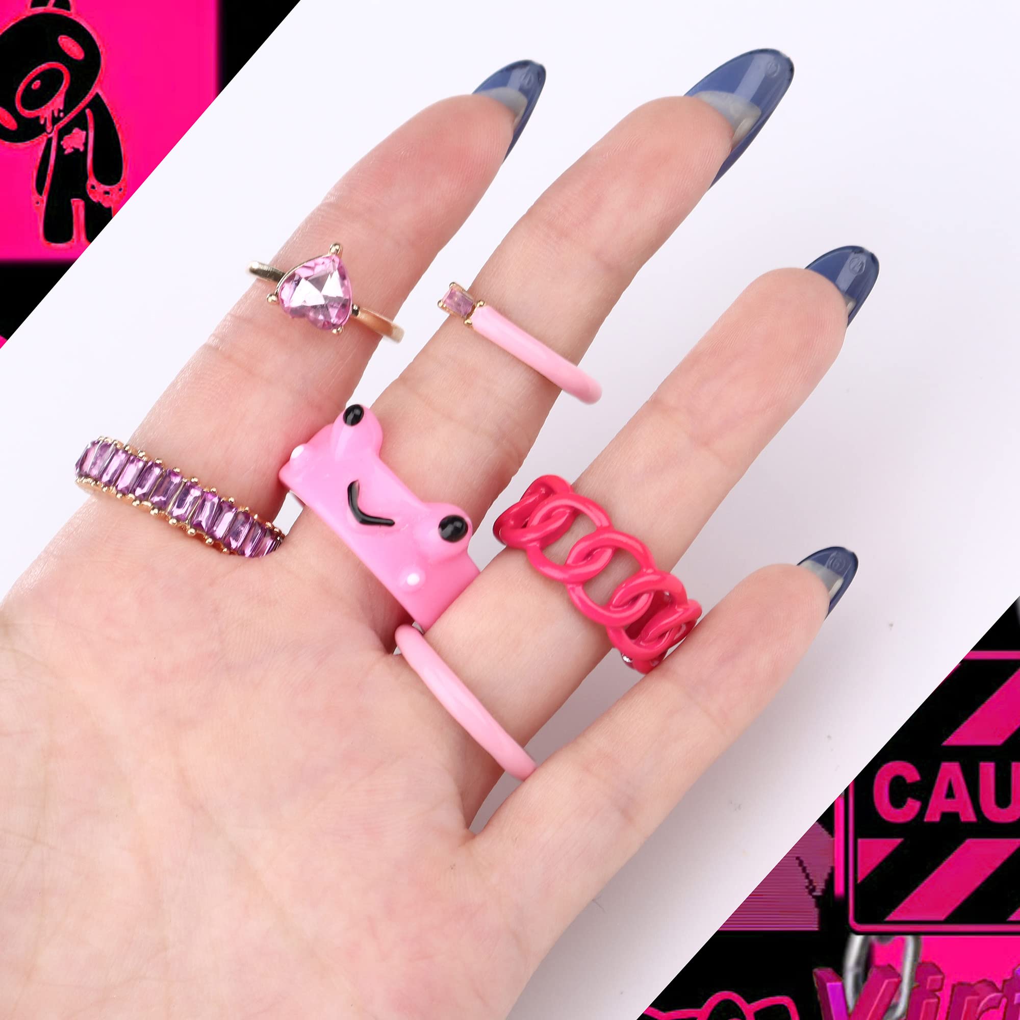 Sanfenly 12pcs Y2K Chunky Colorful Acrylic Resin Gold Cute Trendy Funky Statement Stackable Finger Knuckle Rings Aesthetic Y2k Jewelry