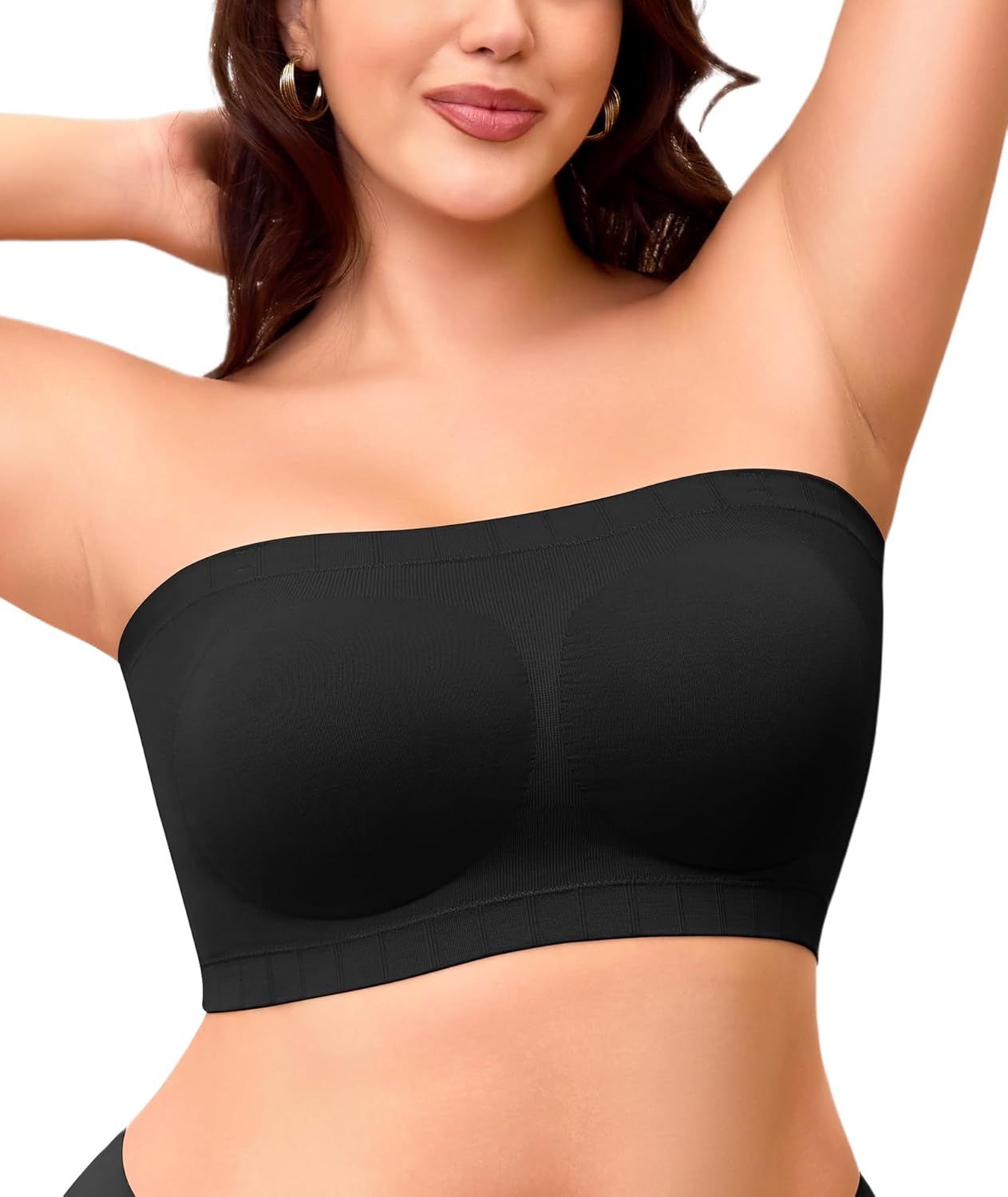 Strapless Bra for Women No Slip Silicone Grip Bandeau Bra with Fixed Pads Convertible Tube Top Bra with Fabric & Clear Straps