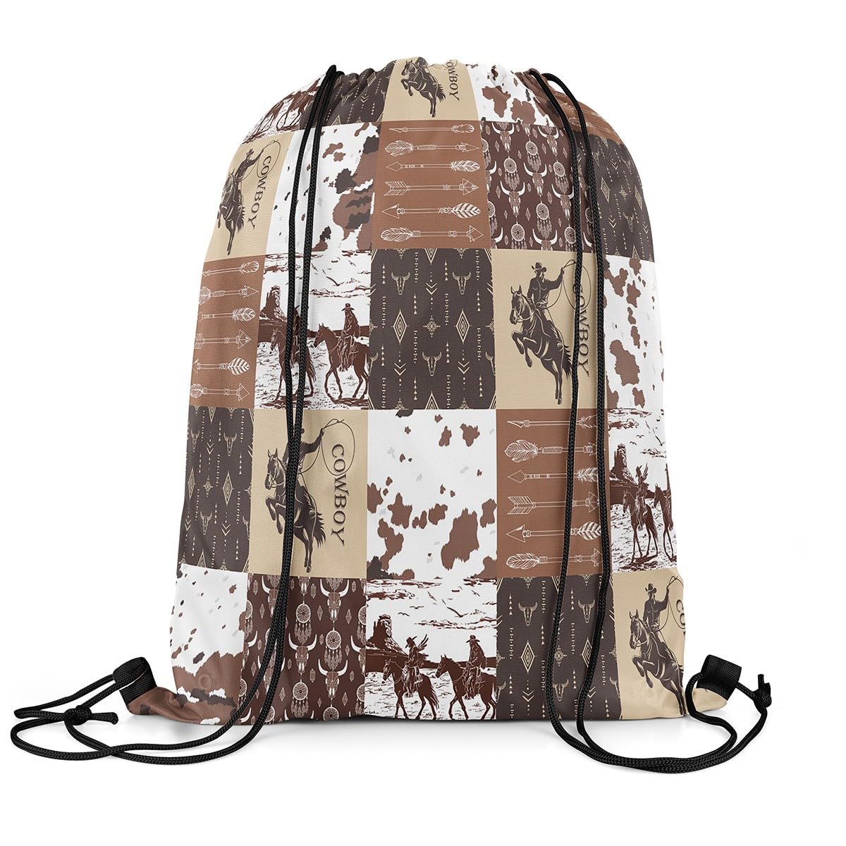 Feelyou Western Cowboy Drawstring Backpack 13"x15.7" Wild West Cowboy Gym String Bag Decor Skull Horse Drawstring Bags Farmhouse Wildlife Animals