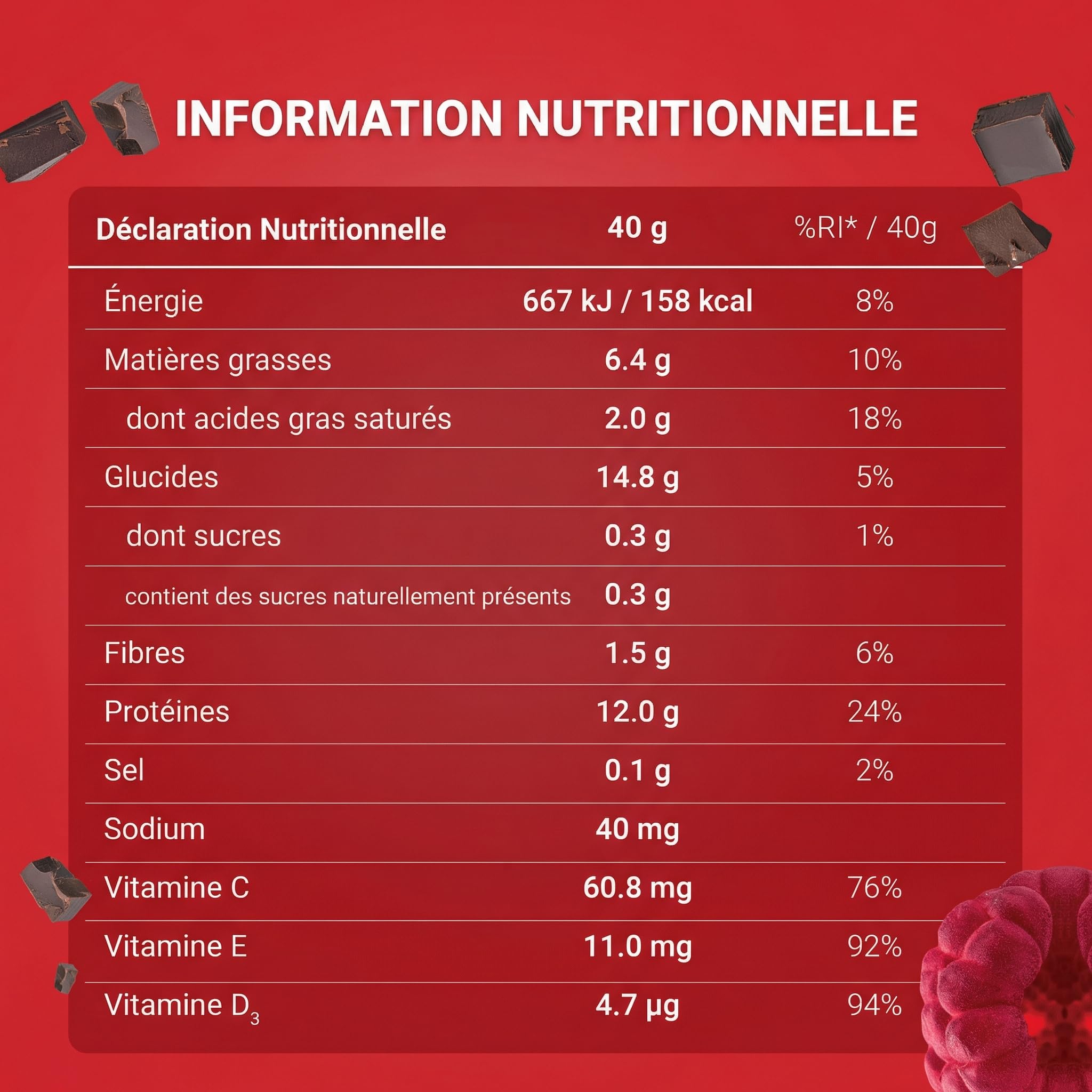 RiceUP! Barre Protéinée Framboise 30% – Barre Protéine Sans Sucre Ajouté, Sans Gluten & Sans Huile de Palme – Snack Protéiné Fitness & Nutrition Sportive – 15 x 40 g