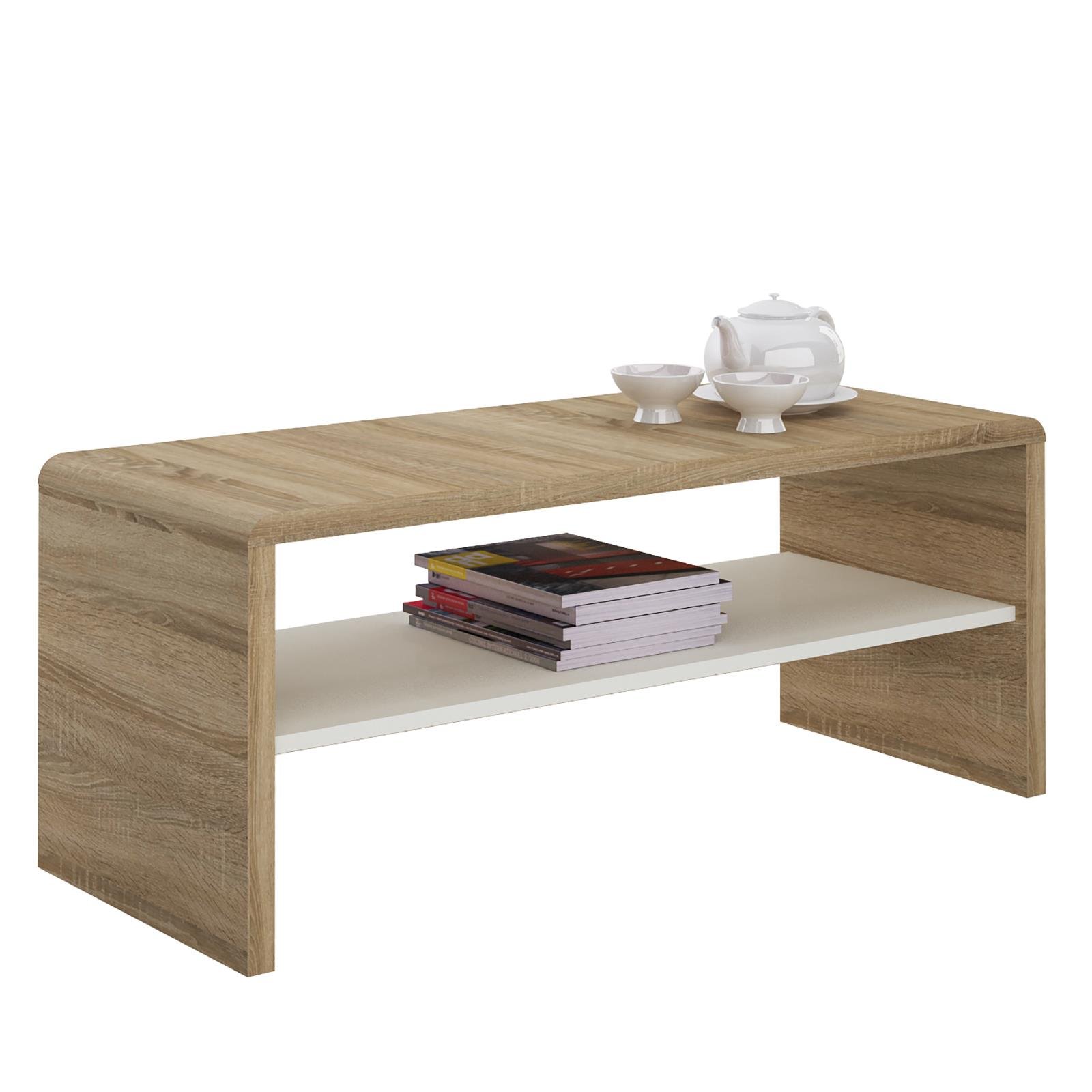 IDIMEX Table Basse Noelle, Table de Salon rectangulaire ou Meuble TV de 120 cm avec 1 étagère Espace de Rangement Ouvert, en mélaminé décor chêne Sonoma et Blanc Mat