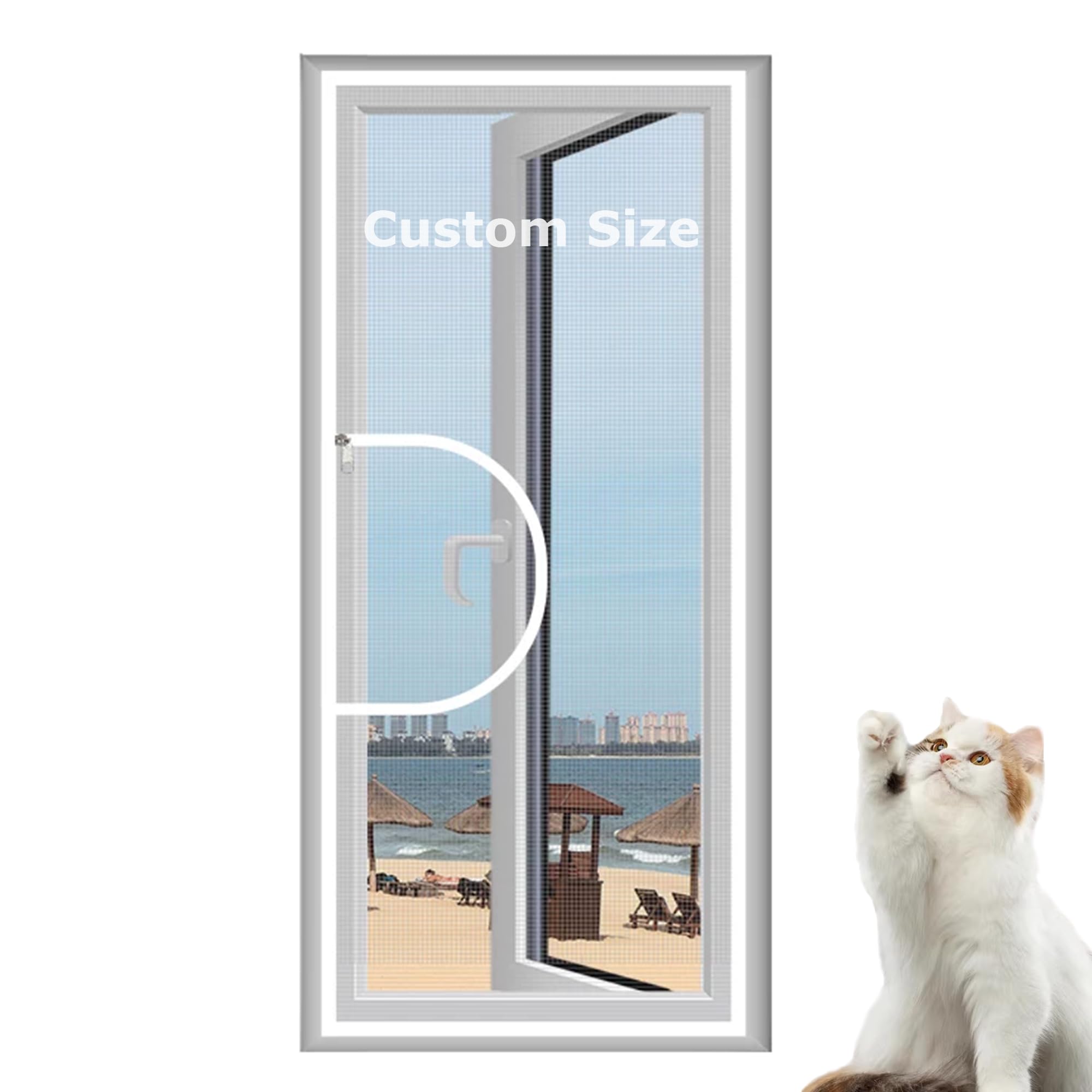 Duoleh White/Black Custom Size Window Screen, Mosquito Netting Insect Mesh, Semi-Transparent Fly Screen Window, Balcony Cat Safety Net With Zipper, Self-Adhesive Netting