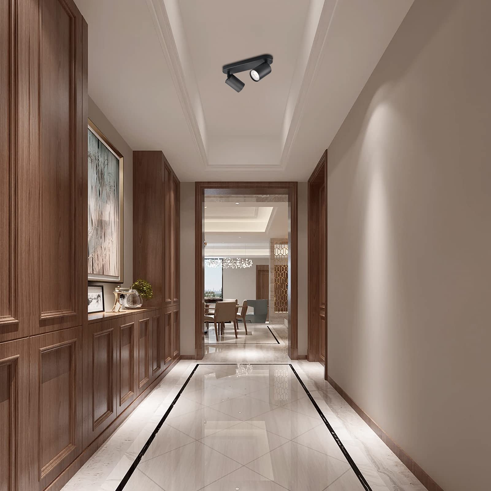 KYOTECH Plafonnier LED 2 Spots Orientables 2 GU10 Spots de plafond Pivotants & Orientables,Applique murale LED Noir mat,livré sans ampoules
