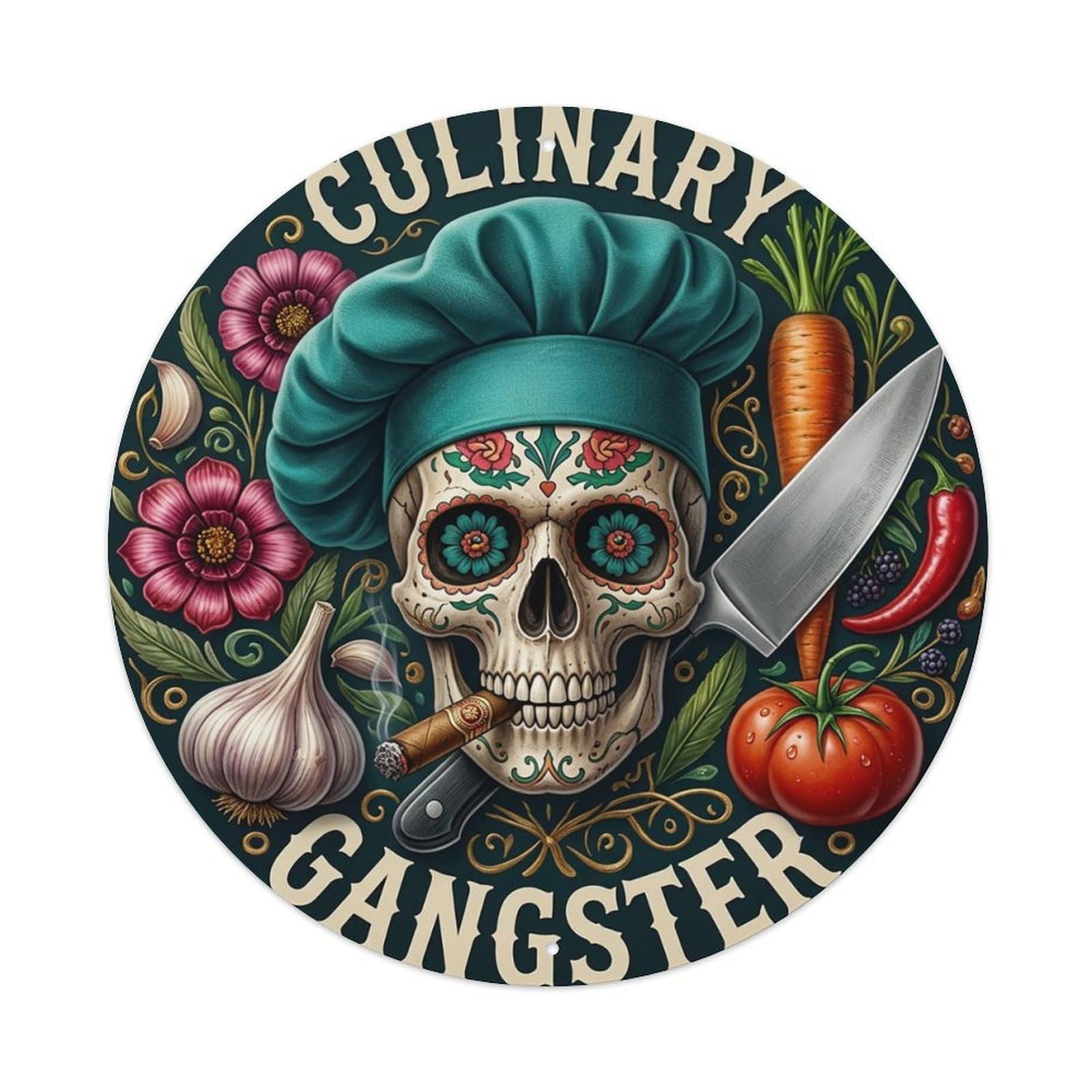 Sugar Skull & Cigar Culinary Gangster Metal Tin Sign
