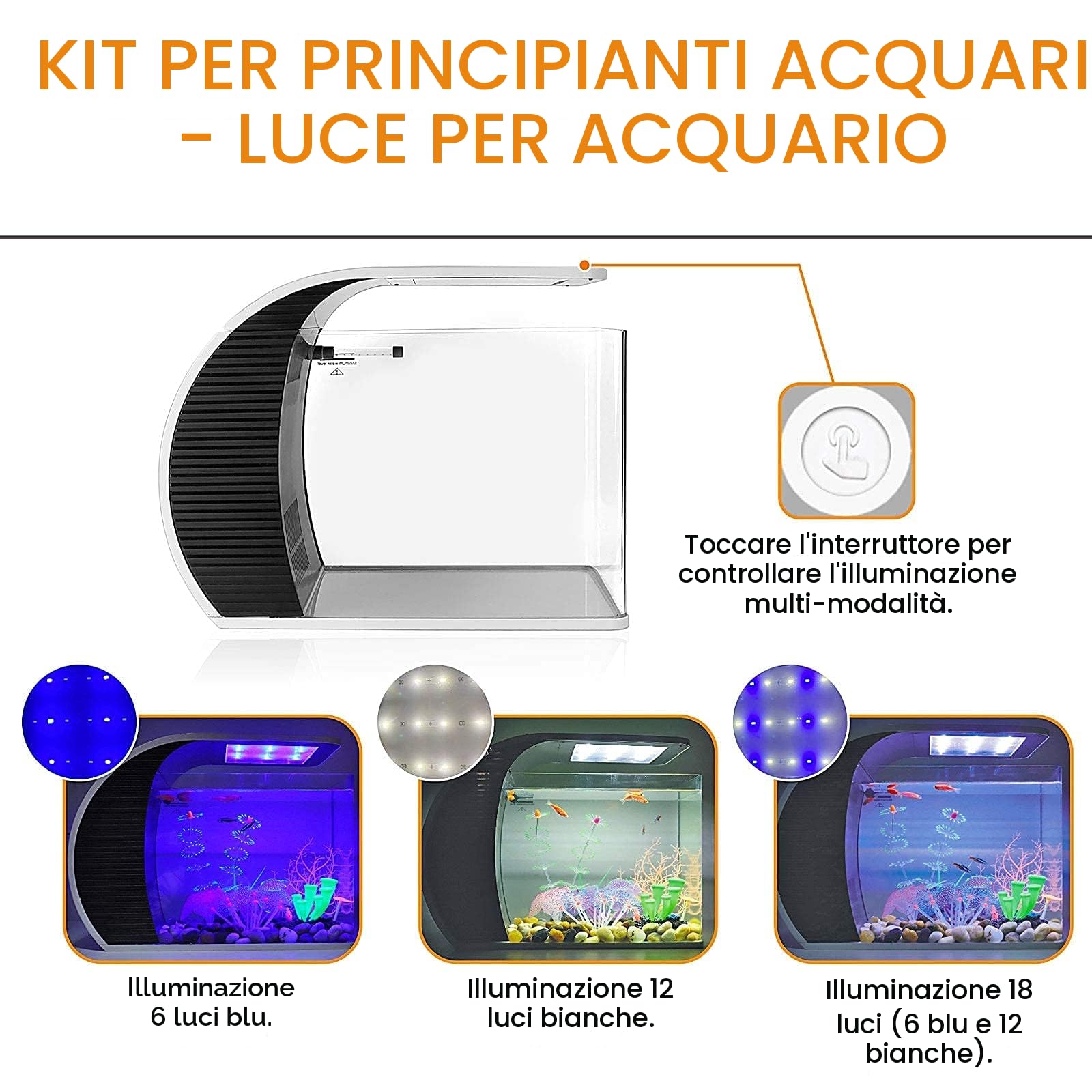hygger Acquario 19 Litri, Acquario per Pesci con 3.2W Luce Led, 5W Pompa Acqua, Scatola Filtraggio Nascosta, Bocca d'anatra Uscita, Copertura in Vetro
