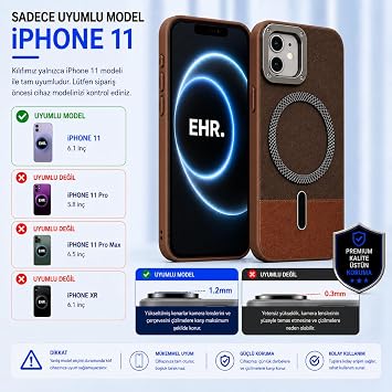 Ehr. iPhone 11 ile Uyumlu Magsafe Wireless Şarj Özellikli Mat Süet Deri Nakışlı İçi Kadife Silikon Arka Kapak (Kahverengi, iPhone 11)