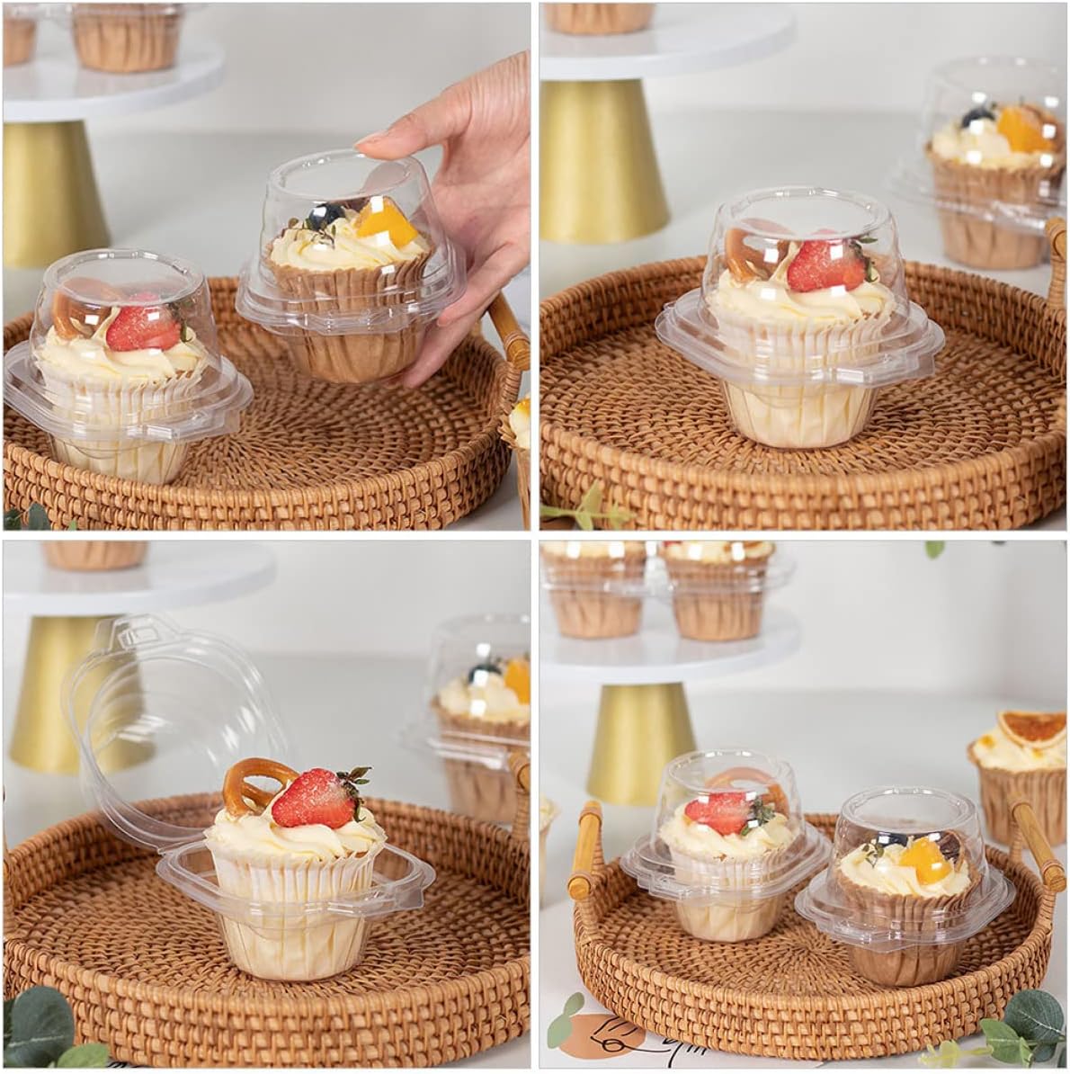 COLLBATH 100pcs Dessert Boxes for Individual Cupcakes Transparent Plastic Cupcake Containers for Home Baking for Parties and Gift Packaging