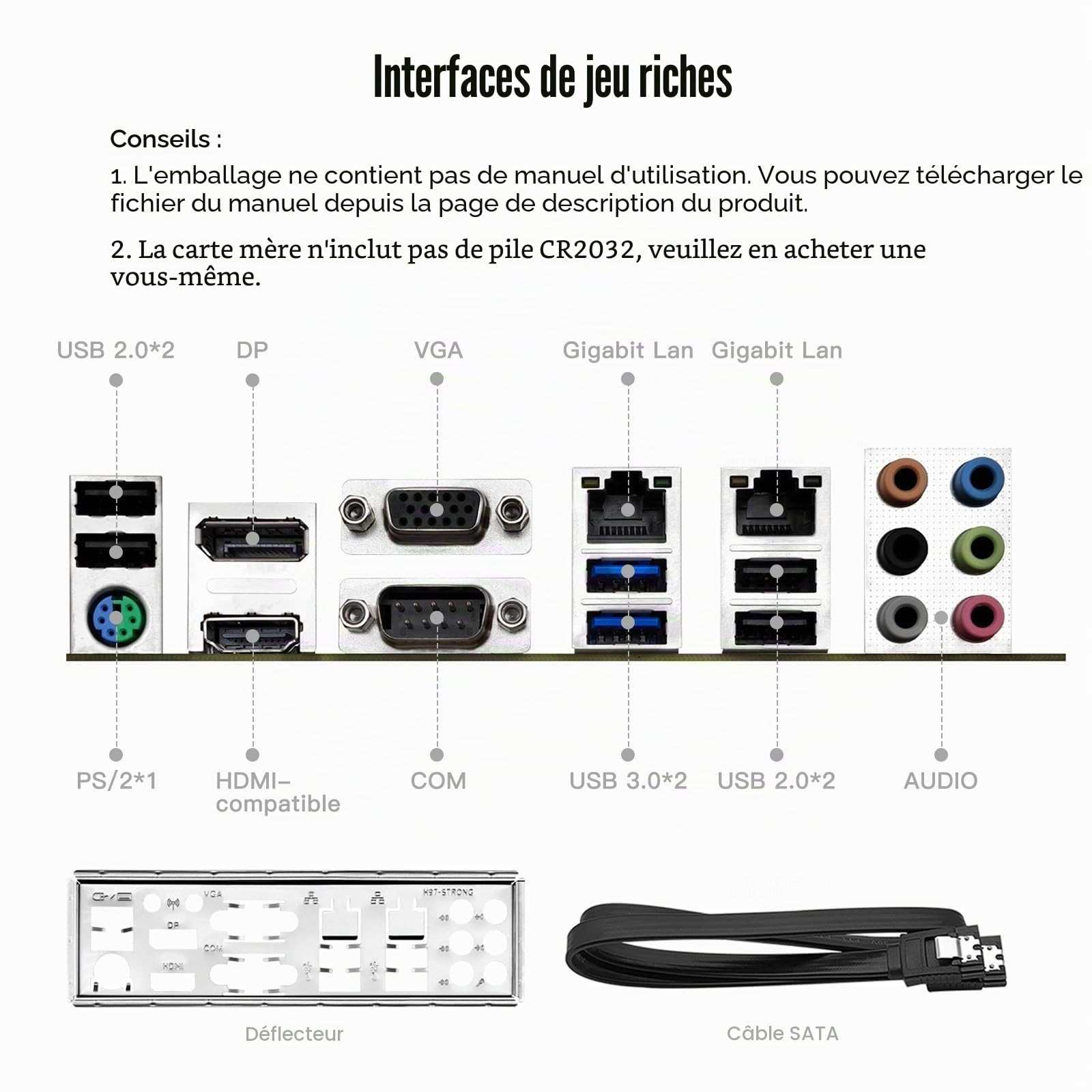SHANGZHAOYUAN H97 Carte mère LGA 1150 pour processeur Intel 4ème génération Core i7/i5/i3/E3 (Mini ITX, DDR3, PCIe 3.0, NVME M.2, SATA 6 Go/s, VGA/DVI/HDMI, WIFI M.2, Dual LAN)