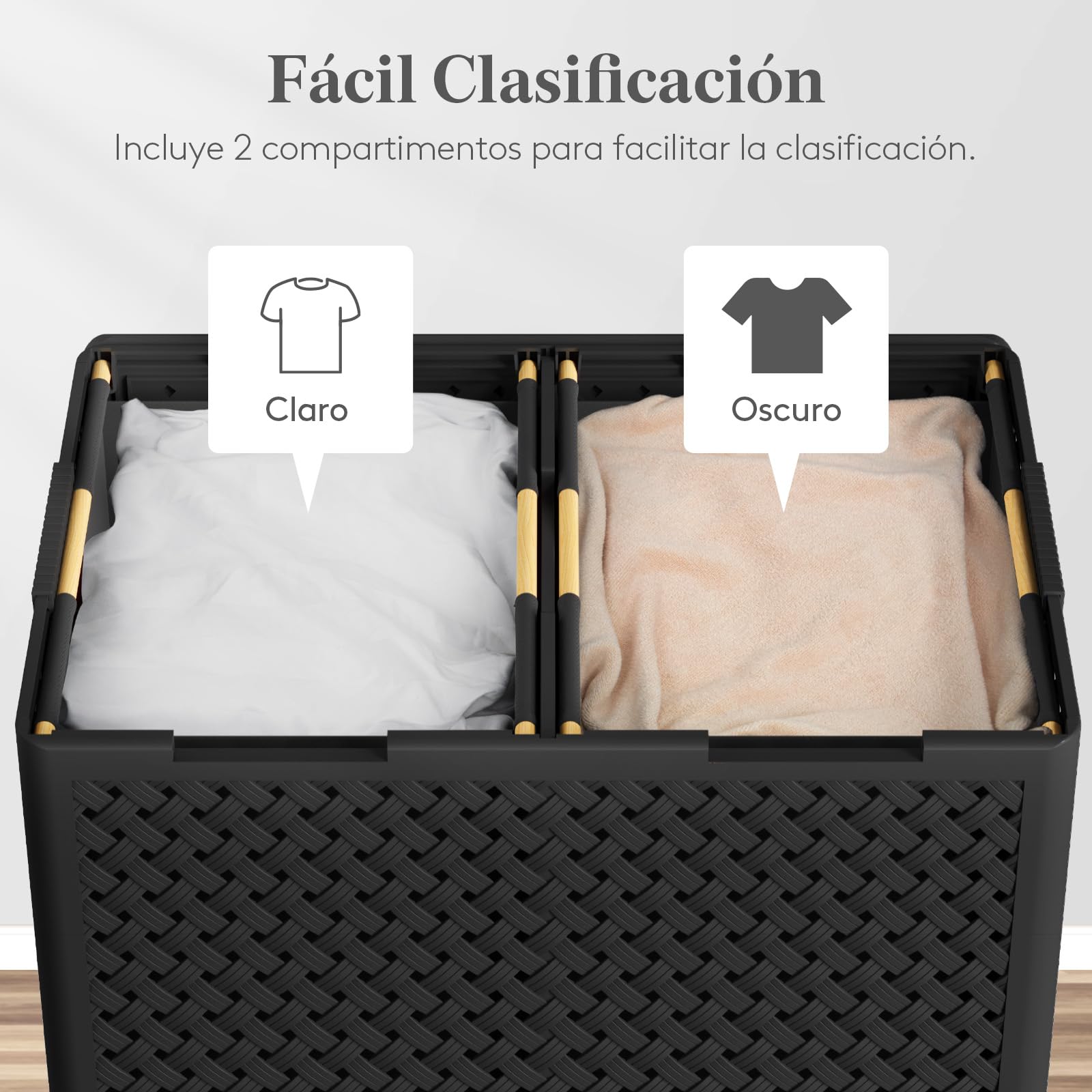 Lifewit Gran Cesto Ropa Sucia de Plástico 2 Compartimentos 110 L, Cesta Plegable con Ruedas y Bolsas Interiores Desmontables, Cubo de Ropa para Dormitorio, Baño, Lavandería, Negro