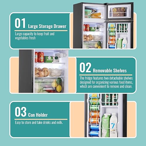Miniatura 4 de WANAI Mini refrigerador de 3.5 pies cúbicos con congelador, refrigerador compacto para oficina, dormitorio, apartamento, termostato ajustable de 7