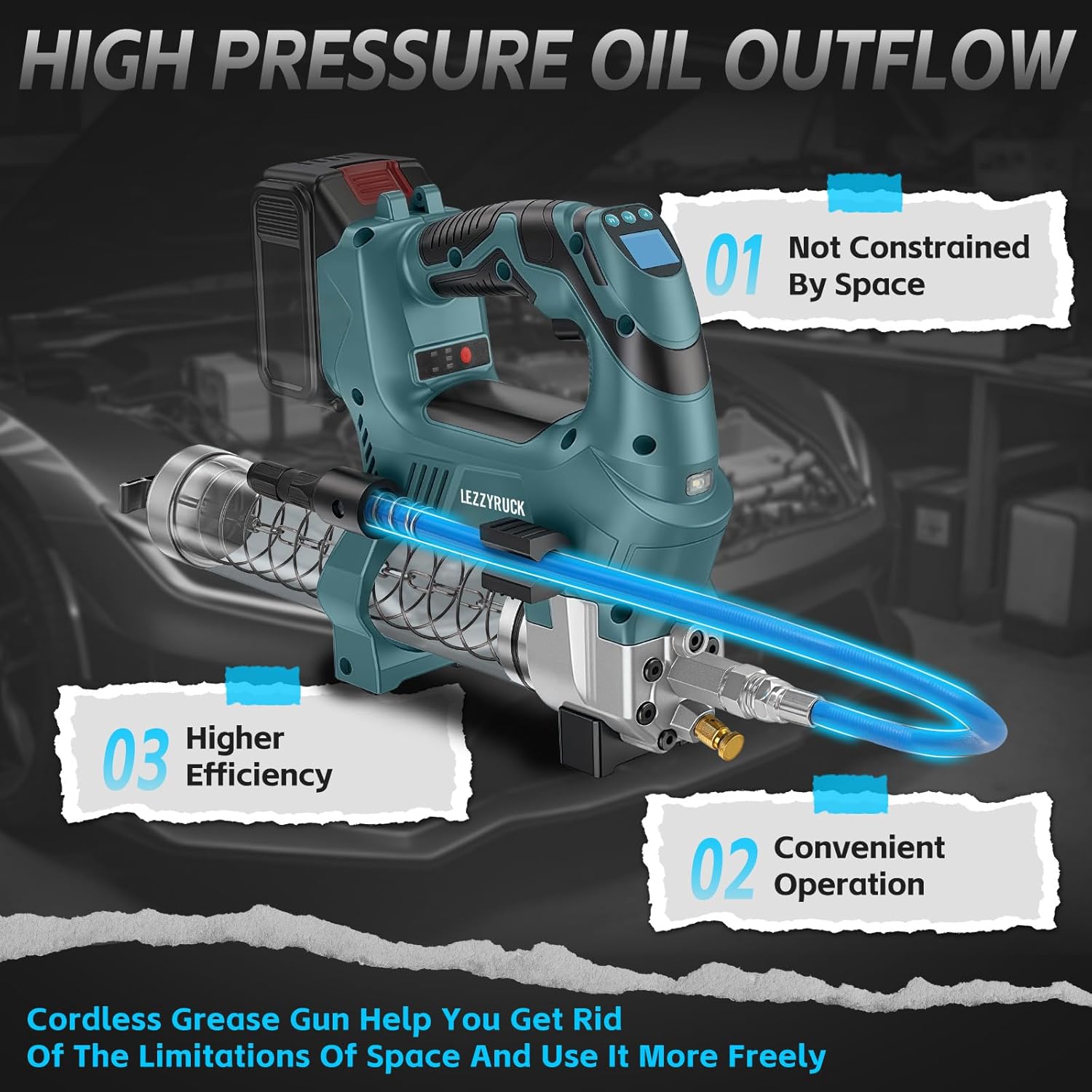 Cordless Grease Gun for Makita 18V Battery (No Battery), Brushless Electric Grease Gun with LED Display, 12000 PSI, 6oz/min, 39.7'' Hose, LED Light, for Machinery Maintenance