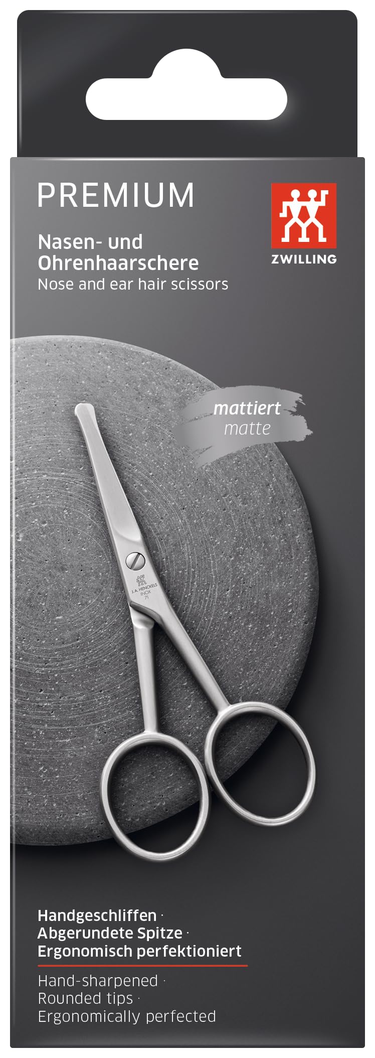 ZWILLING Tijeras para pelos de nariz y orejas (filo recto, punta redondeada para un corte seguro, forma ergonómica), Premium, 105 mm