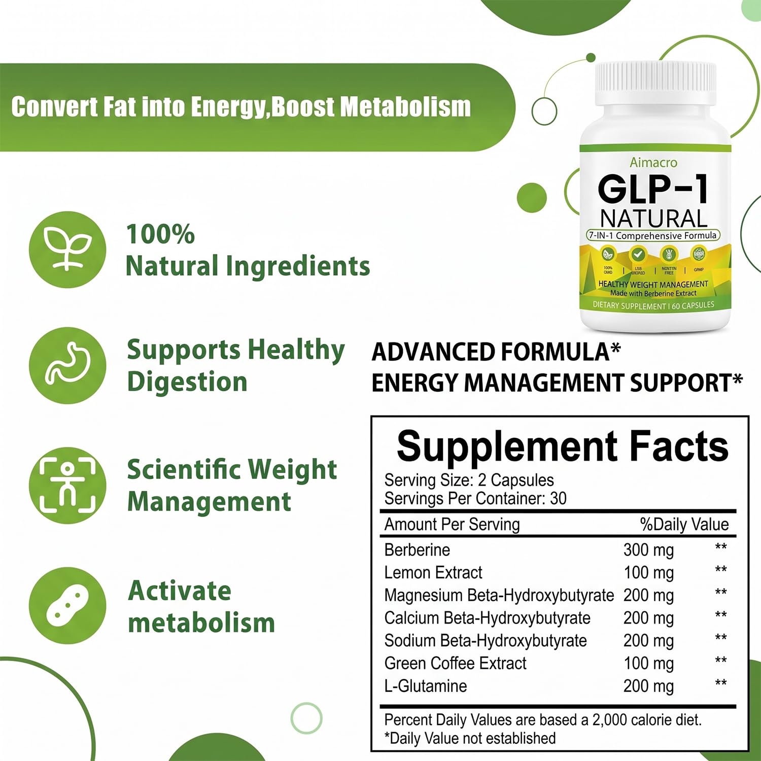 GLP-1 Supplement with Berberine & Advanced BHB Blend, Supports Natural Weight Management, Third-Party Tested, Vegan, Gluten Free, Non-GMO, 60 Capsules — Amazon image 5