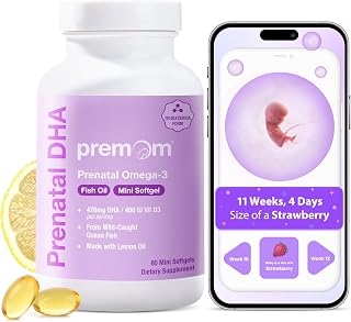 Premom Prenatal DHA Fish Oil: Triglyceride Omega 3 with 470mg DHA, 200mg EPA + 400 IU VIT D3 Supplement - Fertility Support for Women - Globally Sourced from Wild Caught Fish