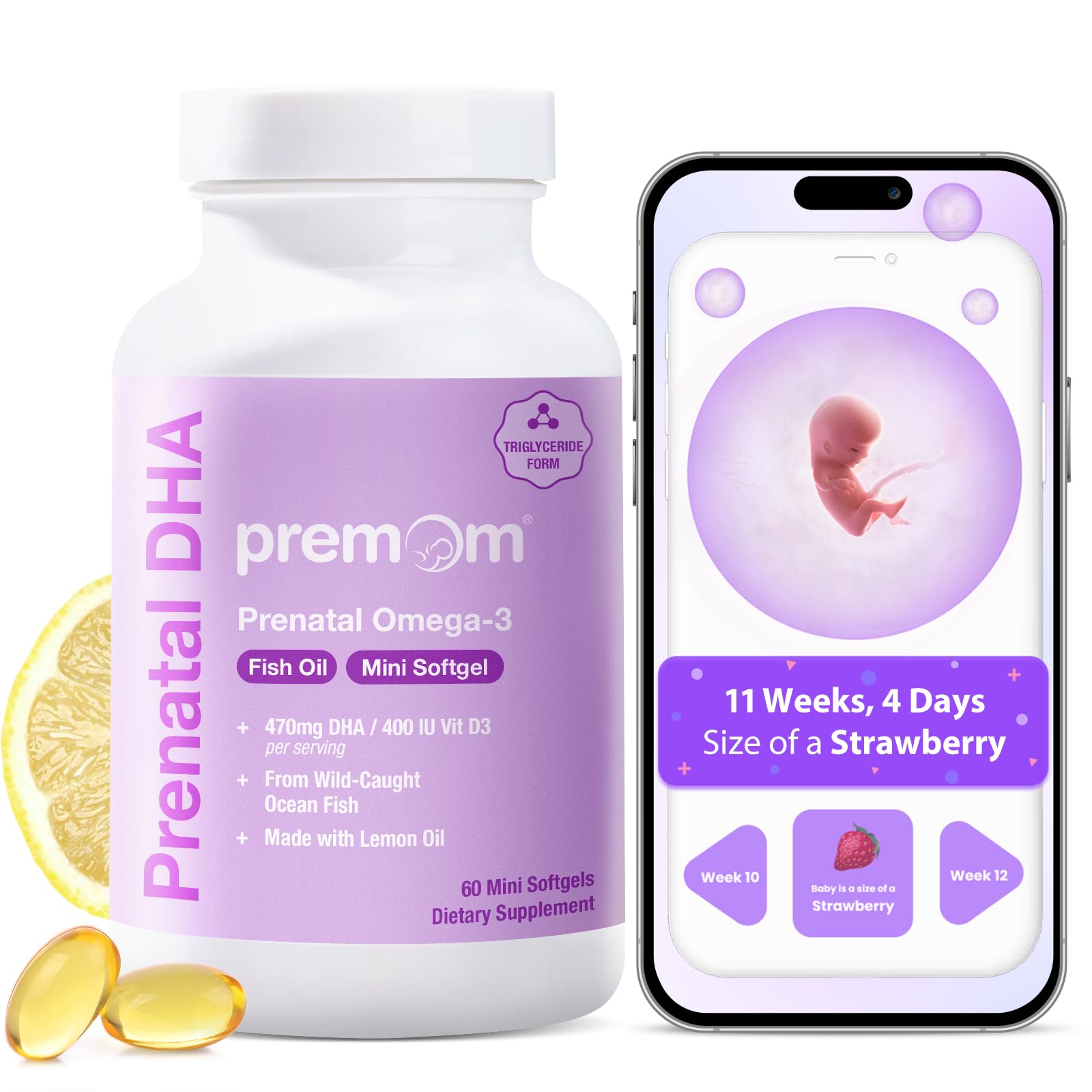 Prenatal DHA Fish Oil: Triglyceride Omega 3 with 470mg DHA, 200mg EPA + 400 IU VIT D3 Supplement - Fertility Support for Women - Globally Sourced from Wild Caught Fish