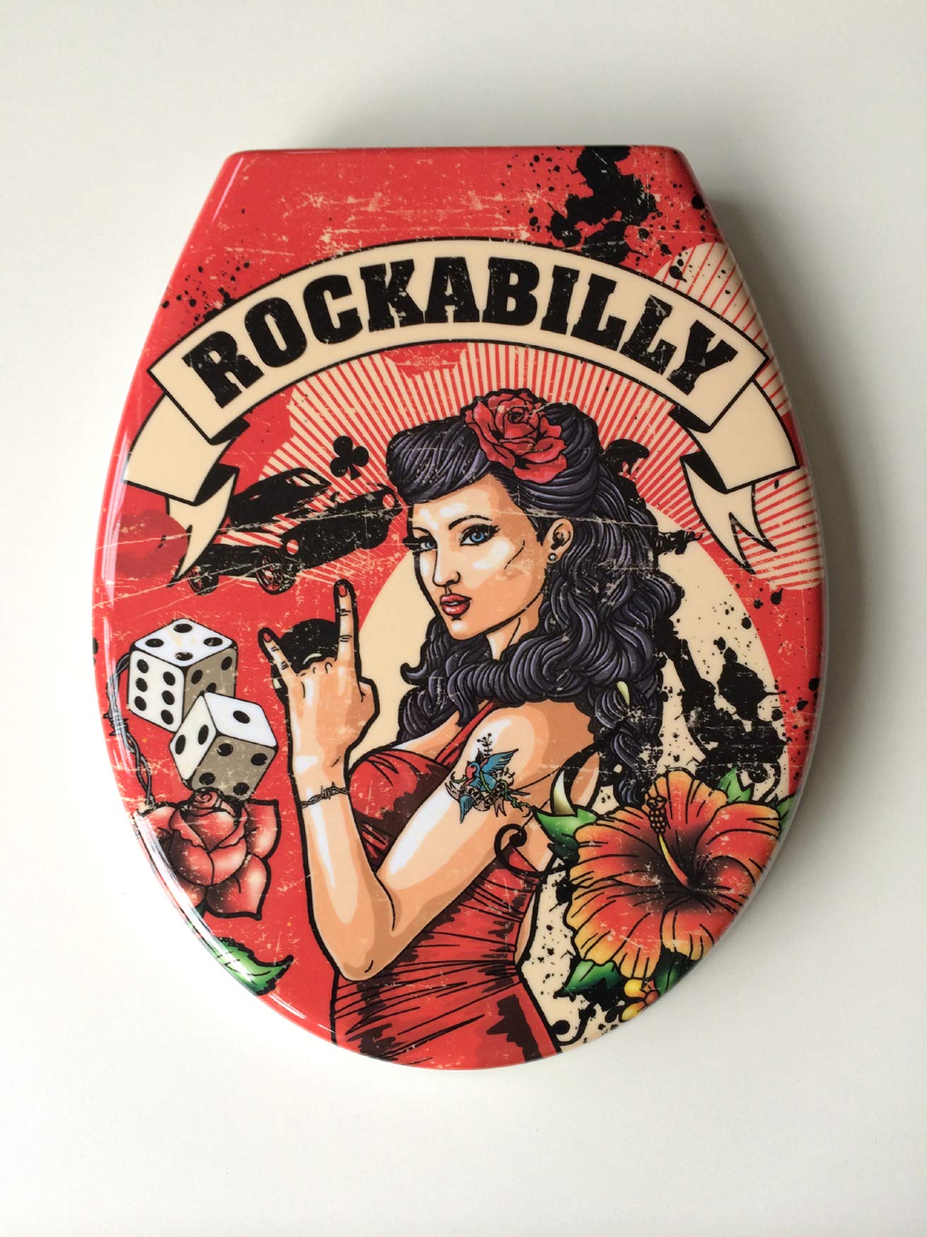 ADOB Klodeckel mit Motiv (Rockabilly) – WC Sitz Absenkautomatik – Toilettendeckel abnehmbar – Hochwertige Klobrille – Klodeckel belastbar bis 175 kg