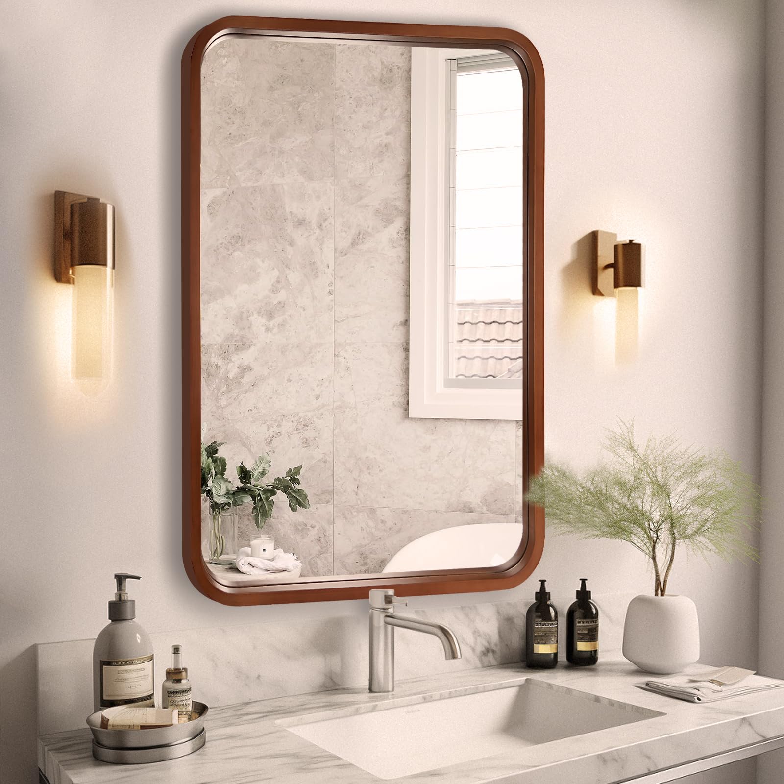 Amazon.com: WallBeyond 20x30 Inch Wood Mirror for Bathroom, Wooden