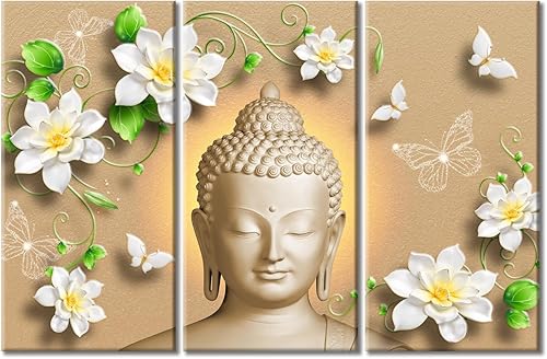 Vista 58 de TUMOVO Wall Art for Living Room Buddha Sculpture Flower Paintings Canvas Wall Art 3 Panel Wall Art Canvas Artwork Wall Decor Large Wall Decor Canvas