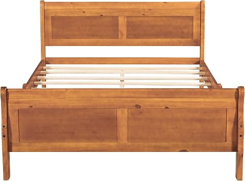 Full Size Sleigh Bed Frame, Wooden Double Platform Beds with Headboard and Footboard, Classic Bedframe with Wood Slat Support, Under Bed Storage Space, No Box Spring Needed (Oak, Full)