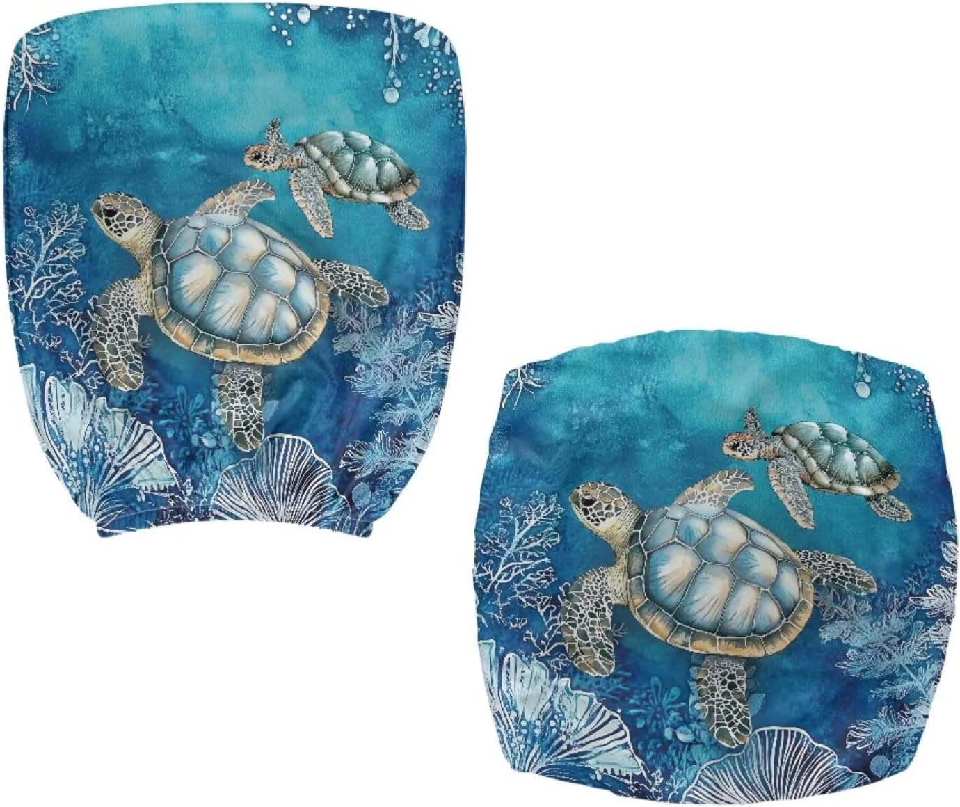 Blue Retro Sea Turtle Print 2 Pcs Office Chair Cover Removable Swivel Computer Chair Slipcover Anti-Dust Armchair Protector for Home Office Decoration