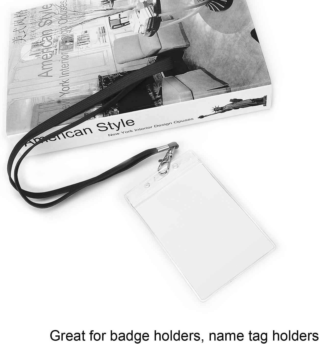 Fushing 100pcs 17.72" Neck Strap Lanyard with Swivel Clasp for ID Cards, Badges, Keys, Employees, Students, Visitors, etc (Black)