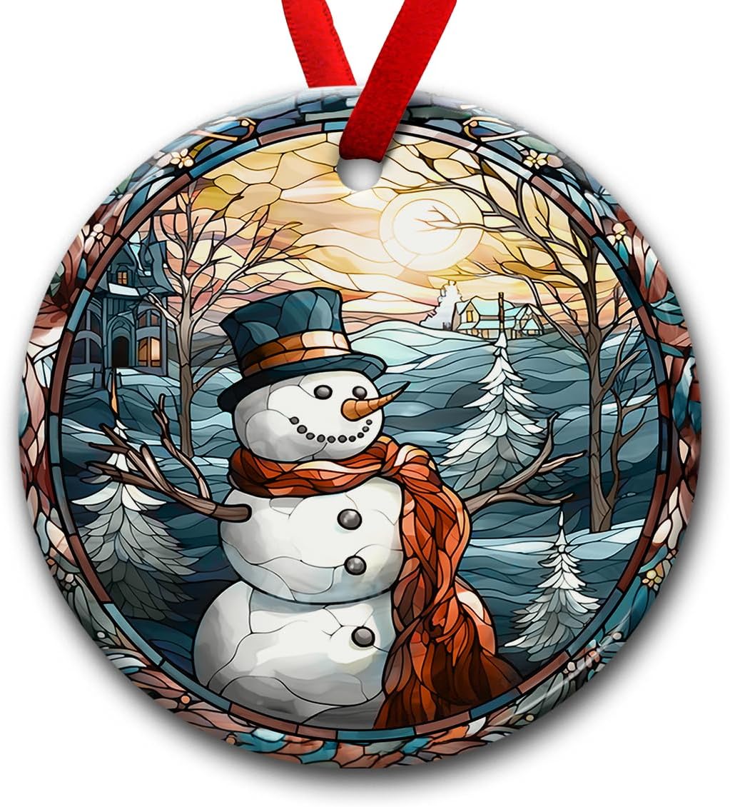 冬にぴったり ステンドグラス 雪うさぎと雪の結晶のパネル ステンド