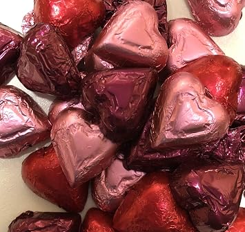 Assorted Milk and Dark Chocolate Hearts Red, Pink and Burgundy - 1 LB Premium Valentines Chocolate