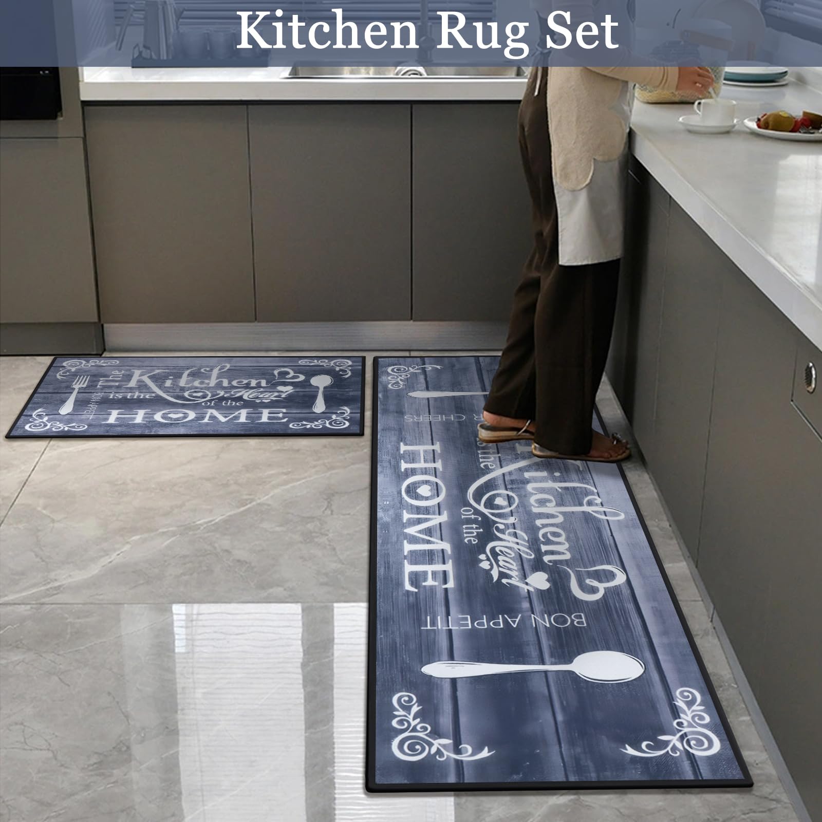 Tapis de Cuisine Boho 2 pièces, Lavable, Antidérapant pour Sol