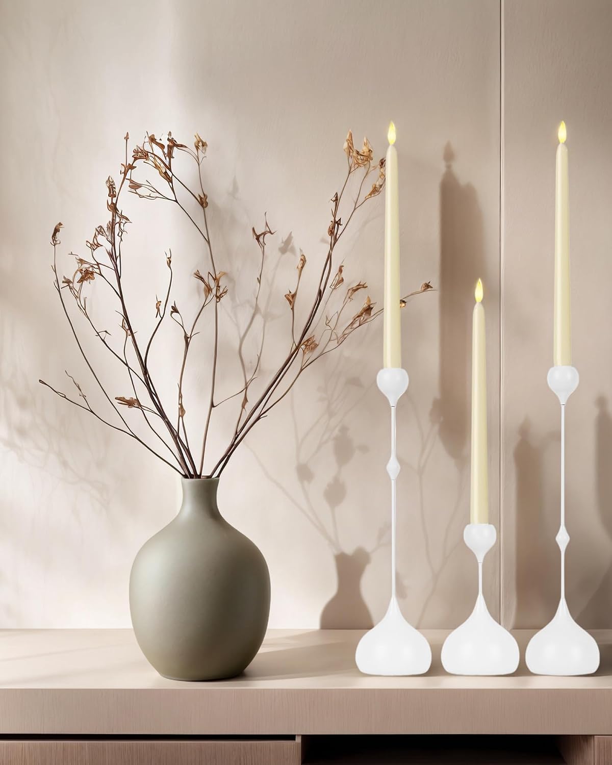 Candle Holders Set of 3 - Taper Candle Holders for Table Decor, Elegant Minimalist Design, Perfect for Weddings, Parties, and Home Decor (White)