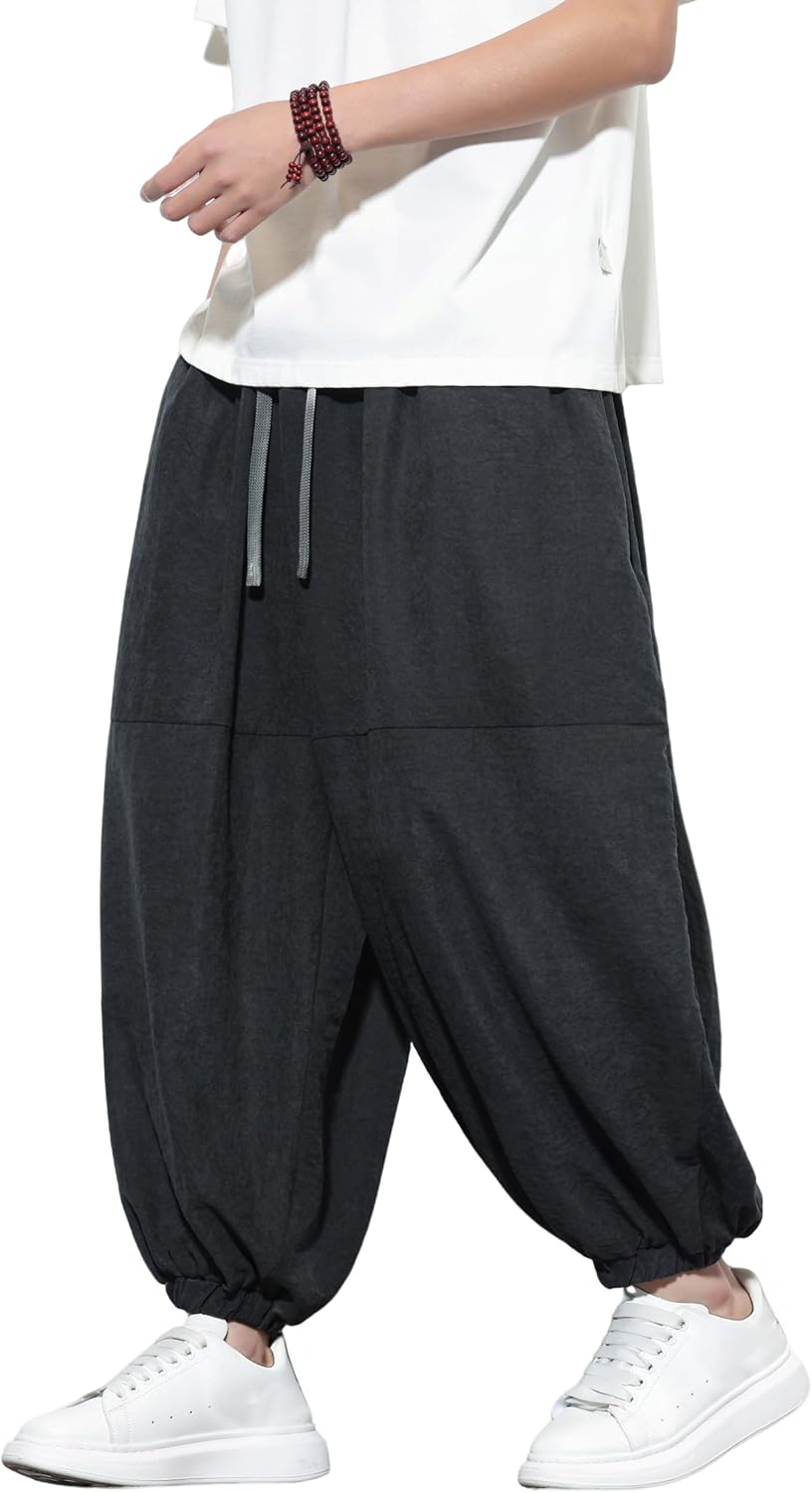 DOSLAVIDA Mens Harem Pants Baggy Sweatpants Drawstring Elastic Waist Lightweight Yoga Joggers Beach Pants