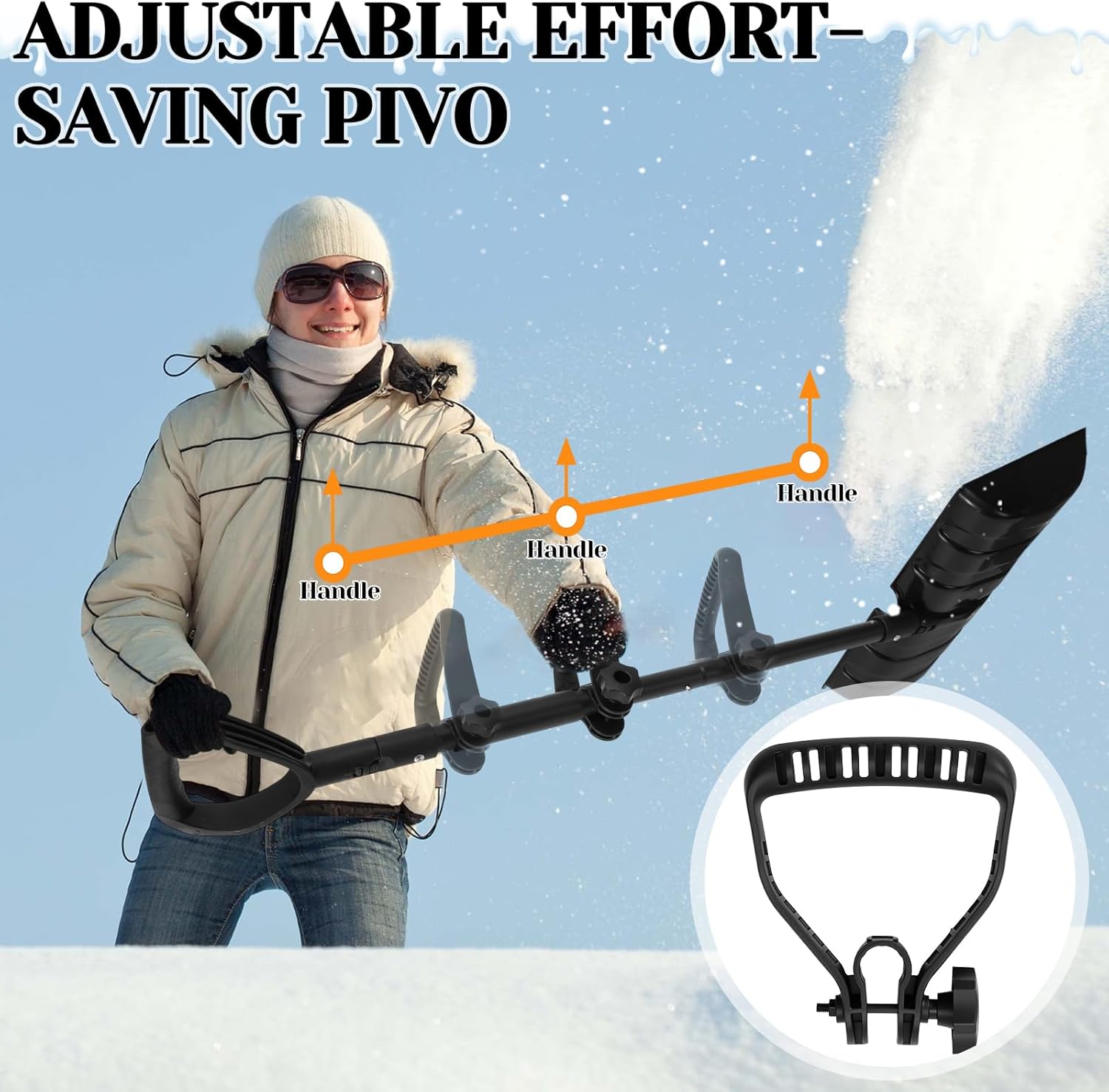 Snow Shovel for Driveway Winter Snow Removal with Assist Handle and Wide Shovel Ergonomic Plastic Double Handle Reduce Hand and Bock Fatigue Lightweight for Driveway Car Home Sidewalk Garden Outdoor