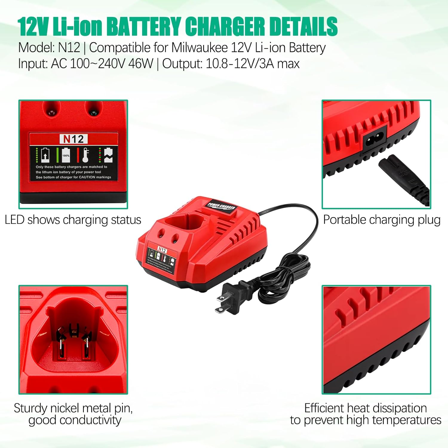 Upgraded 6500mAh Battery and Charger Set Compatible for Milwaukee 12V Power Tools M12 12V Tool Battery with Charger Kit Compatible for 48-11-2411 48-11-2440 48-11-2420 48-11-2401 48-11-2425 - Image 4