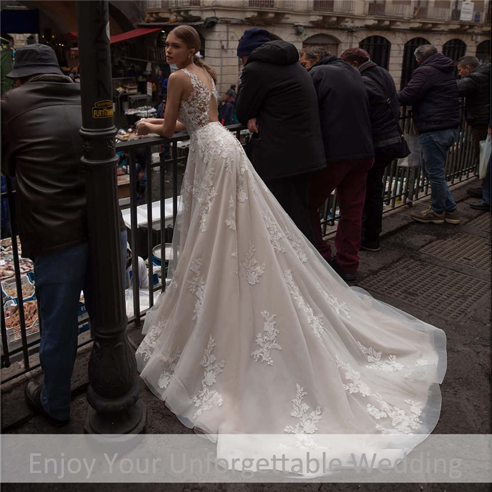 Robe de Mariée, Dentelle de Mariée Application Robe de Mariée sans Dos Robe de Soirée Demoiselle d'honneur, Blanc, 16