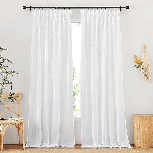 NICETOWN Cortinas plisadas blancas traslúcidas de 84 pulgadas de largo, con bolsillo para barra y pestaña trasera, con tratamiento de ventana