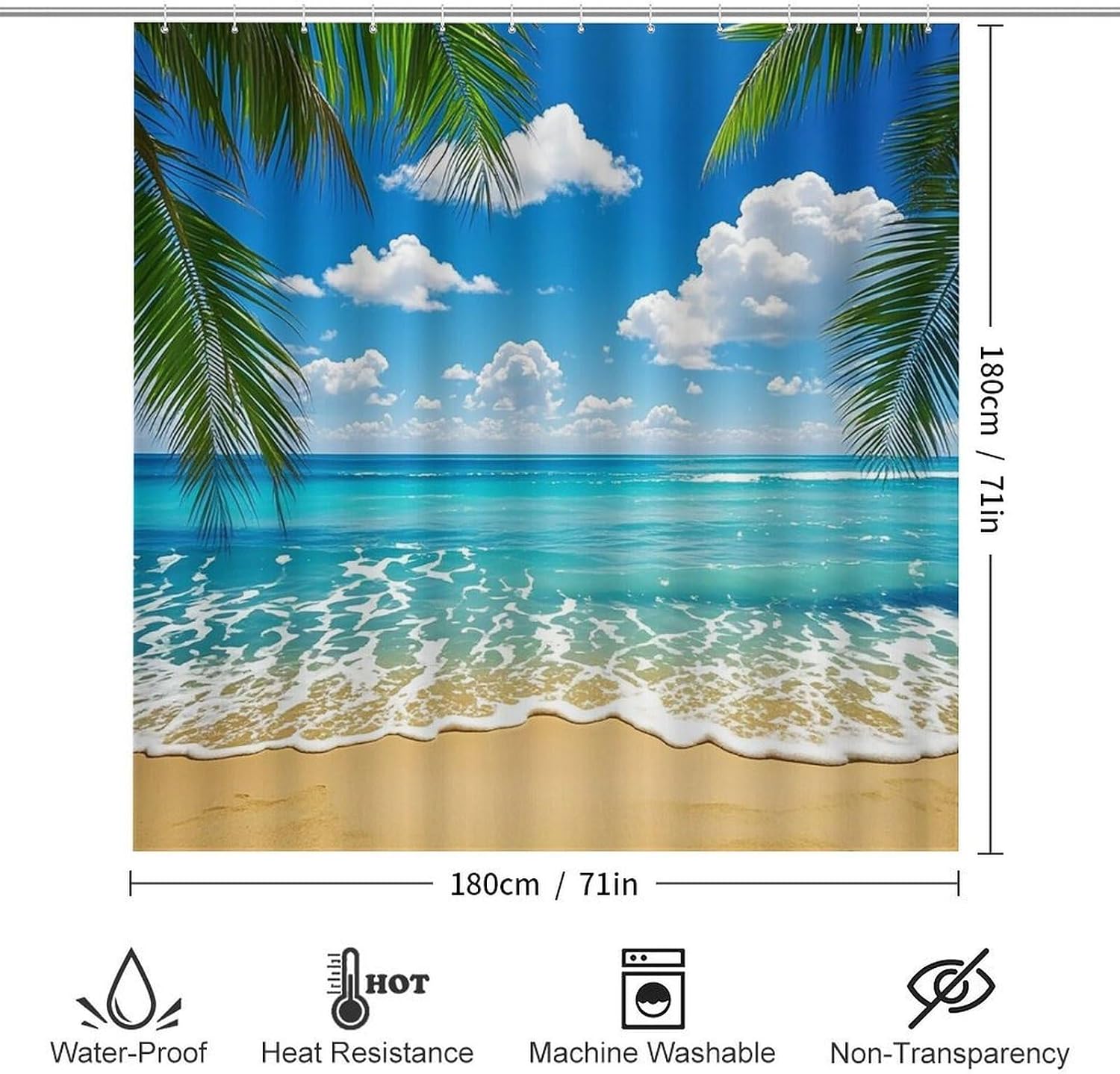 Hawaiian Beach Bathroom Rugs Sets 4 Piece | Shower curtain sets, non-slip absorbent soft flannel bath mat, u-shaped toilet mat & lid cover, bathroom decor accessories