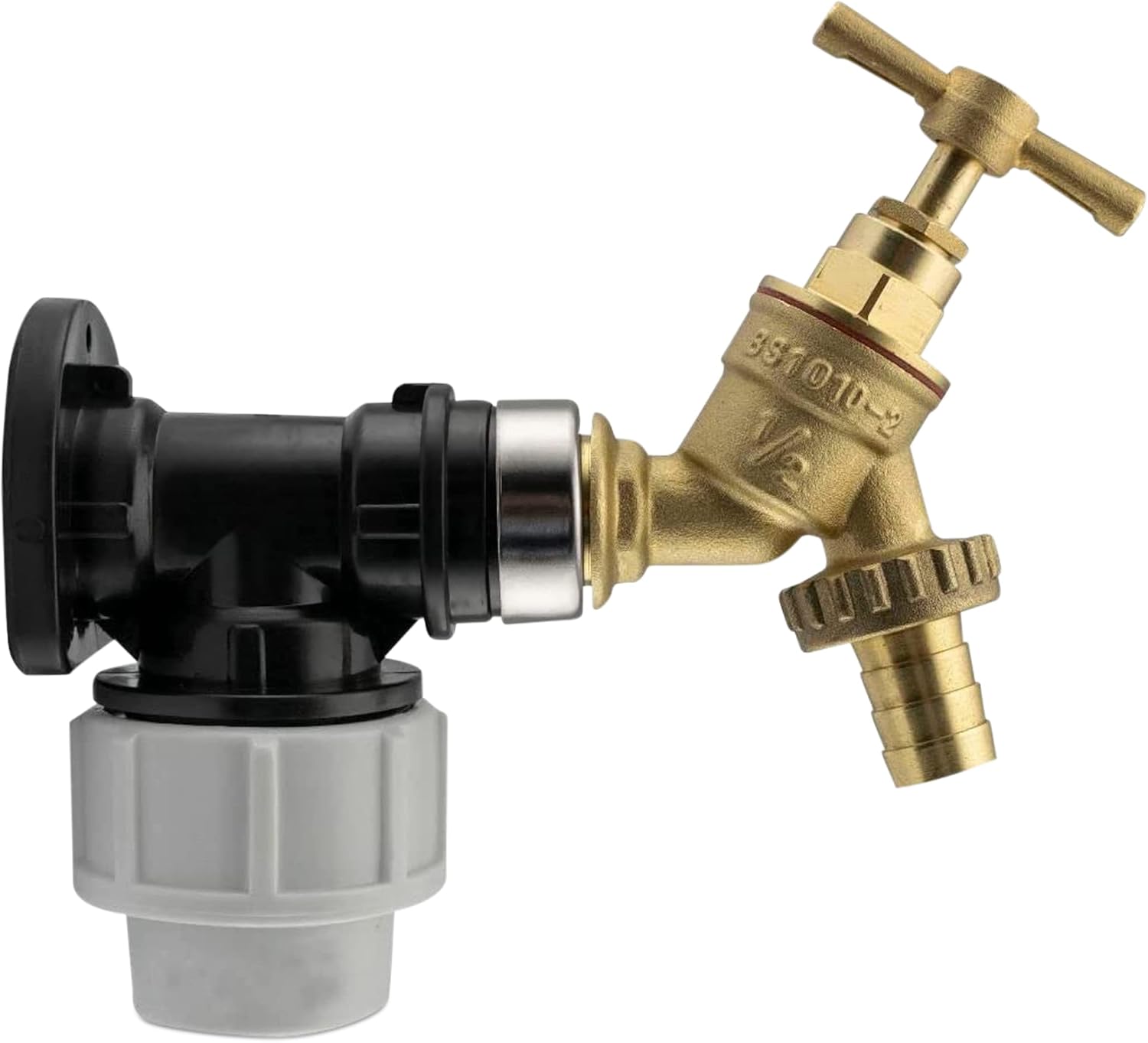 20mm MDPE Wall Flange Kit Wall Plate Elbow ½ Brass Garden Tap with